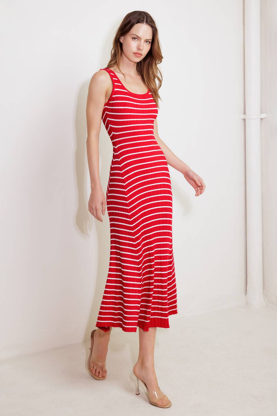 NEVE KNIT MIDI DRESS in Red | Women's Stretchy Comfortable Casual Dress for Everyday Wear, Date Night & Office Outfits