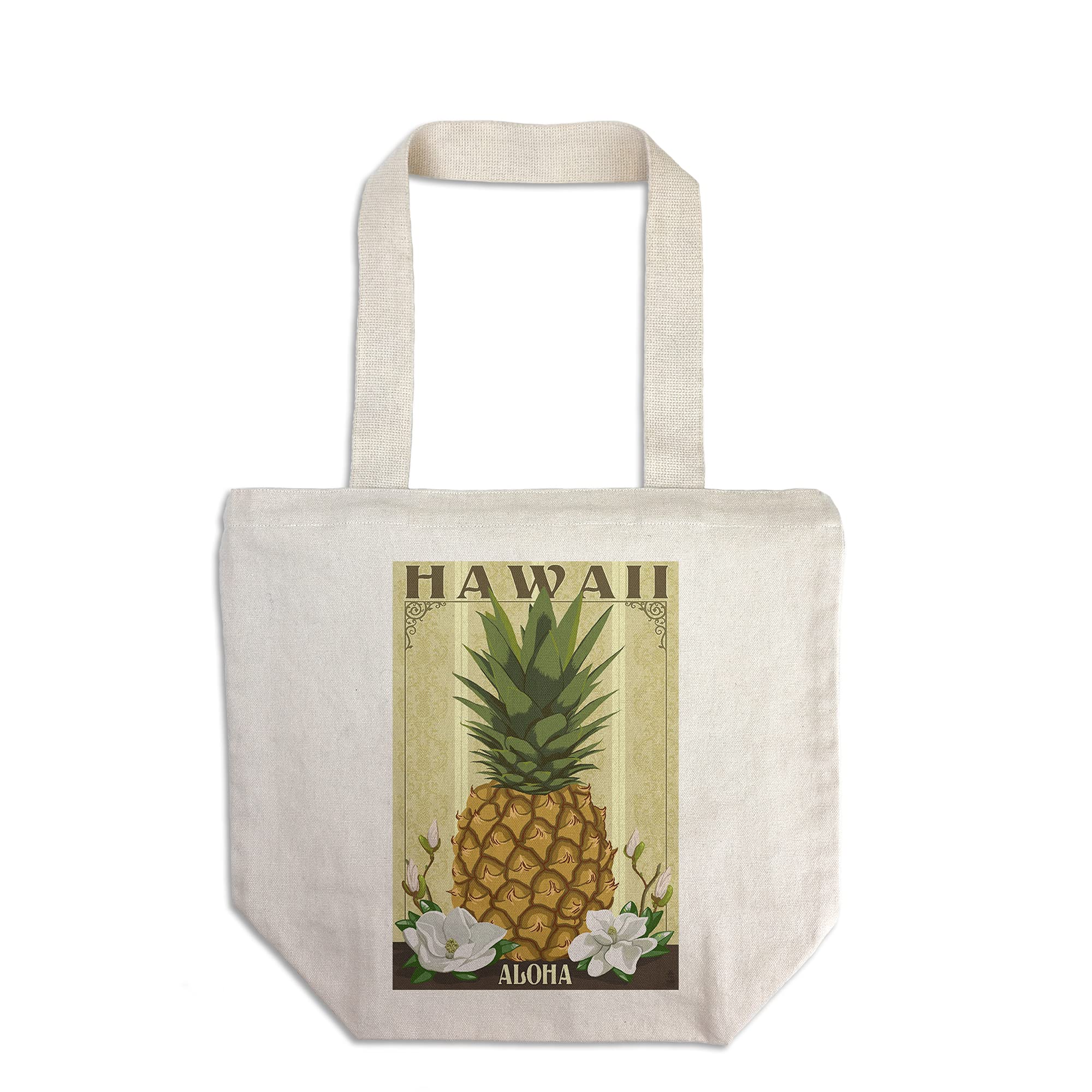 **Lantern Press Hawaii Aloha Colonial Pineapple Tote Bag - 100% Cotton Canvas Reusable Shopping Bag for Beach, Grocery & Travel**