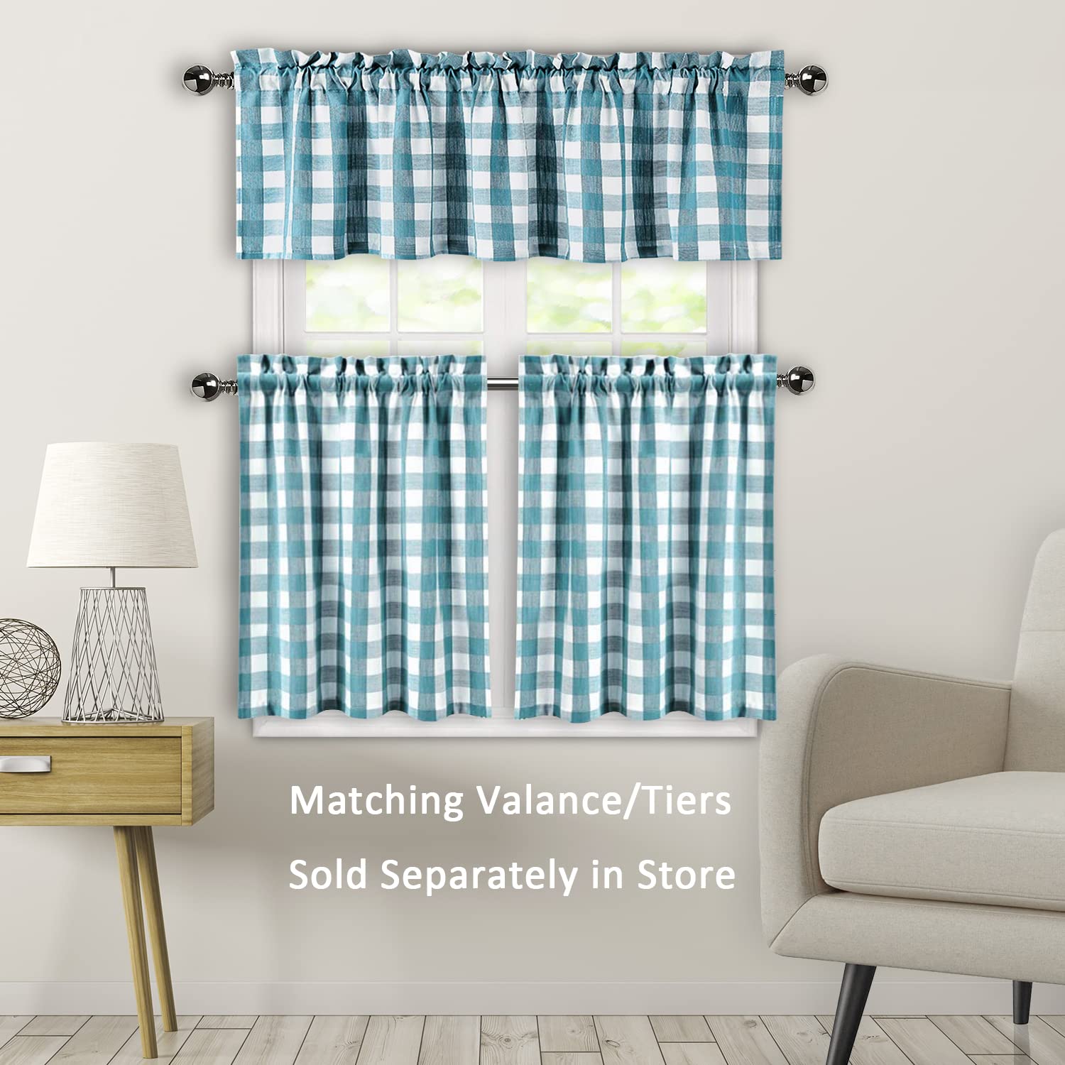 Buffalo Plaid Cafe Curtains - Gingham Cotton Blend Yarn Dyed Window Curtains for Bathroom & Kitchen - Farmhouse Check Rod Pocket Style - Perfect for Country Style Homes, Coffee Shops & Cozy Spaces