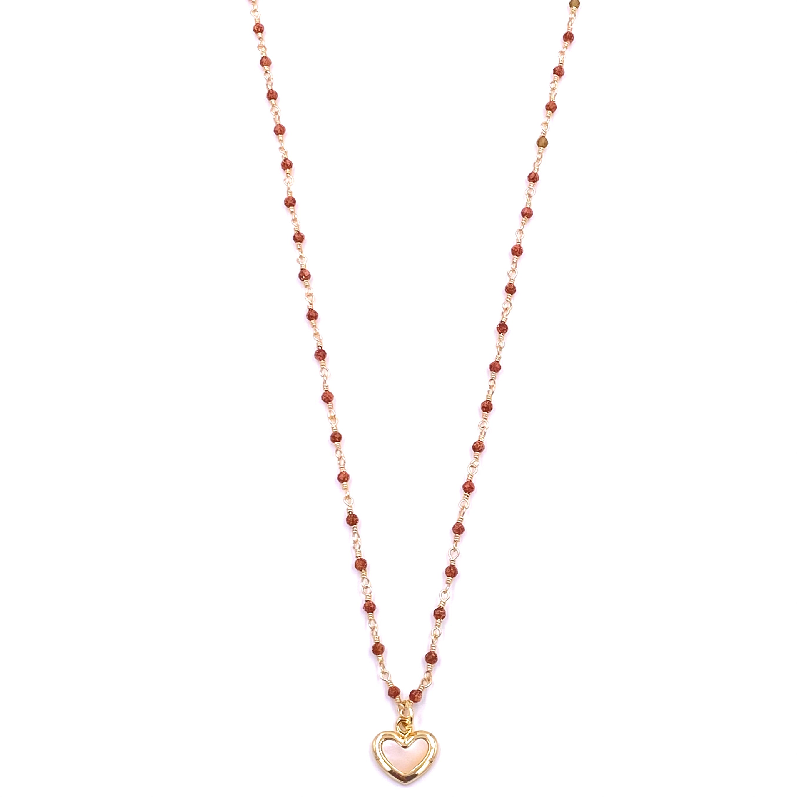 Ashley Gold Stainless Steel Necklace with Gold Plated Semi-Precious Red Beads & White Enamel Heart Pendant - Elegant Jewelry for Women, Perfect for Valentine's Day Gifts, Anniversaries and Date Nights