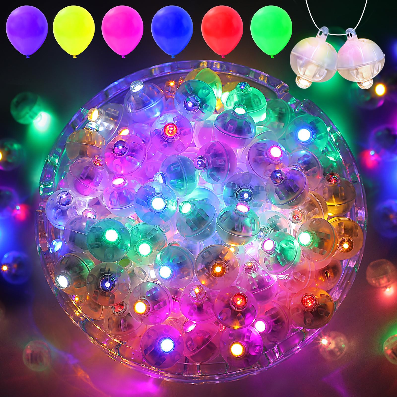 50PCs Mini LED Lights with Hook - Waterproof Round Tiny LED Party Lights for Birthday, Wedding & Neon Party Decorations - Colorful Blinking Lights for Indoor & Outdoor Events