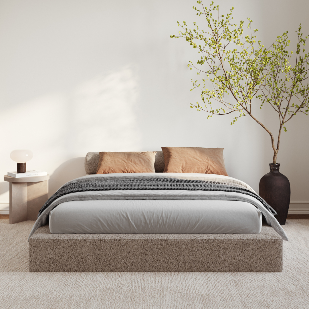 Premium Ultra Bed Frame with Plush Teddy Fabric - Queen Size, Heavy Duty Metal Platform for Maximum Support & Comfort | Perfect for Master Bedrooms, Guest Rooms & Dormitories