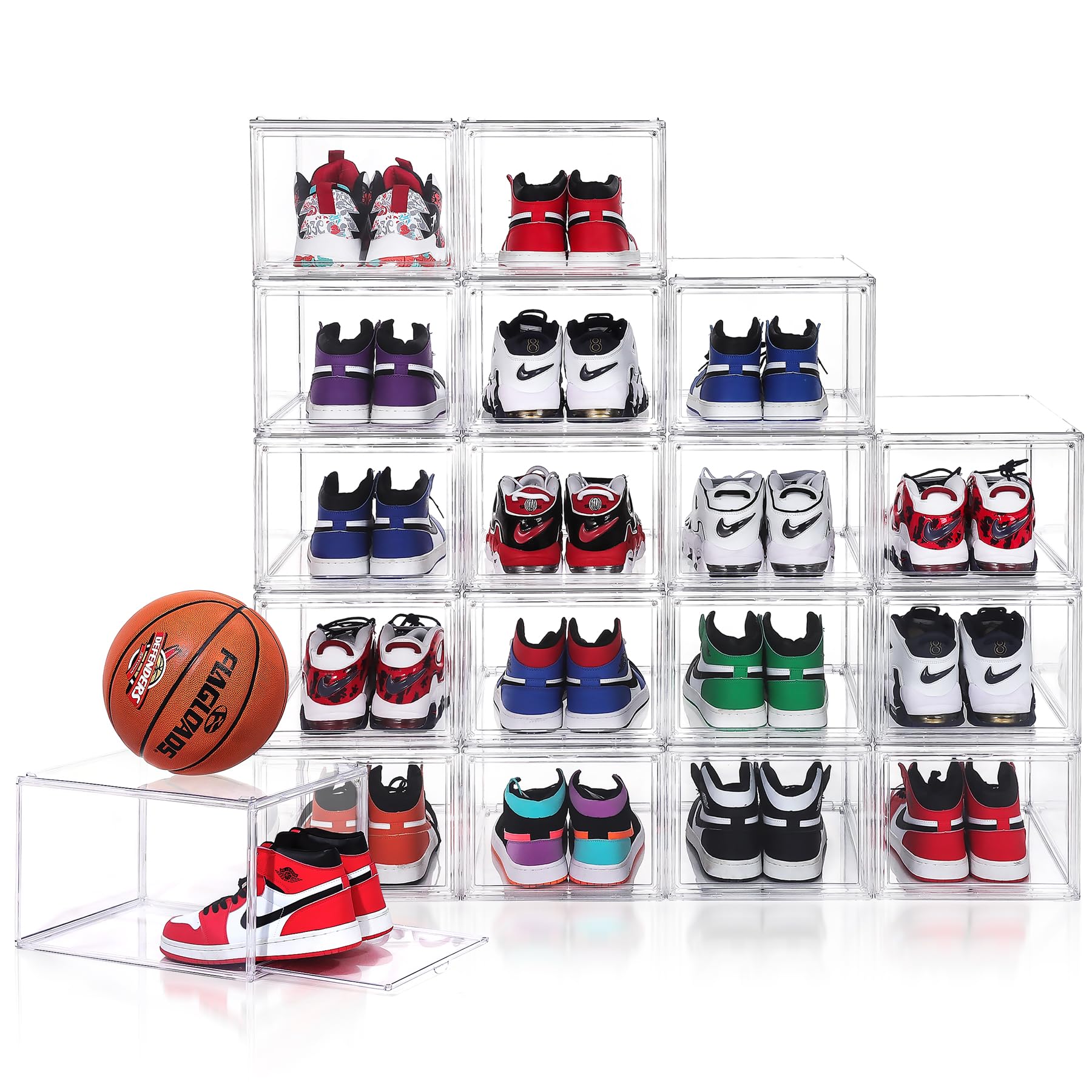12 Pack Clear Acrylic Shoe Boxes - 360° Transparent Stackable Shoe Storage Containers for Sneakers & Heels (Fits Up to US Size 14) | Perfect for Closet Organization, Shoe Display & Retail Store Showcase