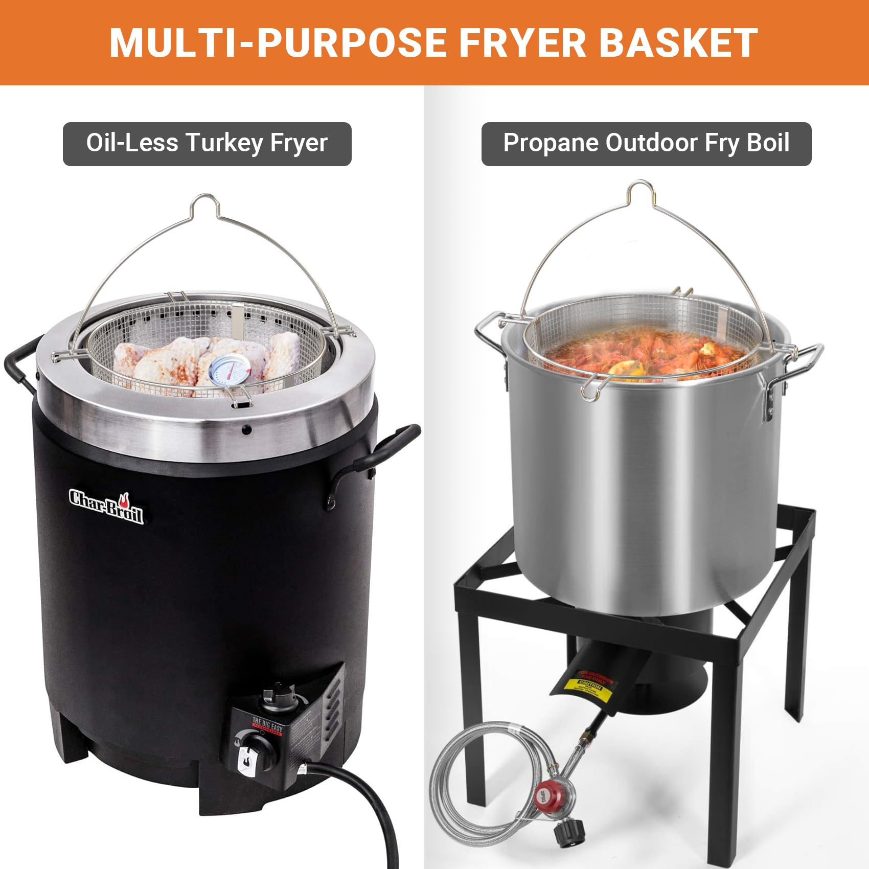 Onlyfire Detachable Foldable Turkey Fryer Basket - Compatible with Char-Broil Big Easy Oil-less Turkey Fryer Models 17102065 & 14101480 - Heavy Duty Deep Fryer Pot for Thanksgiving, Holiday Cooking and Outdoor BBQ Parties