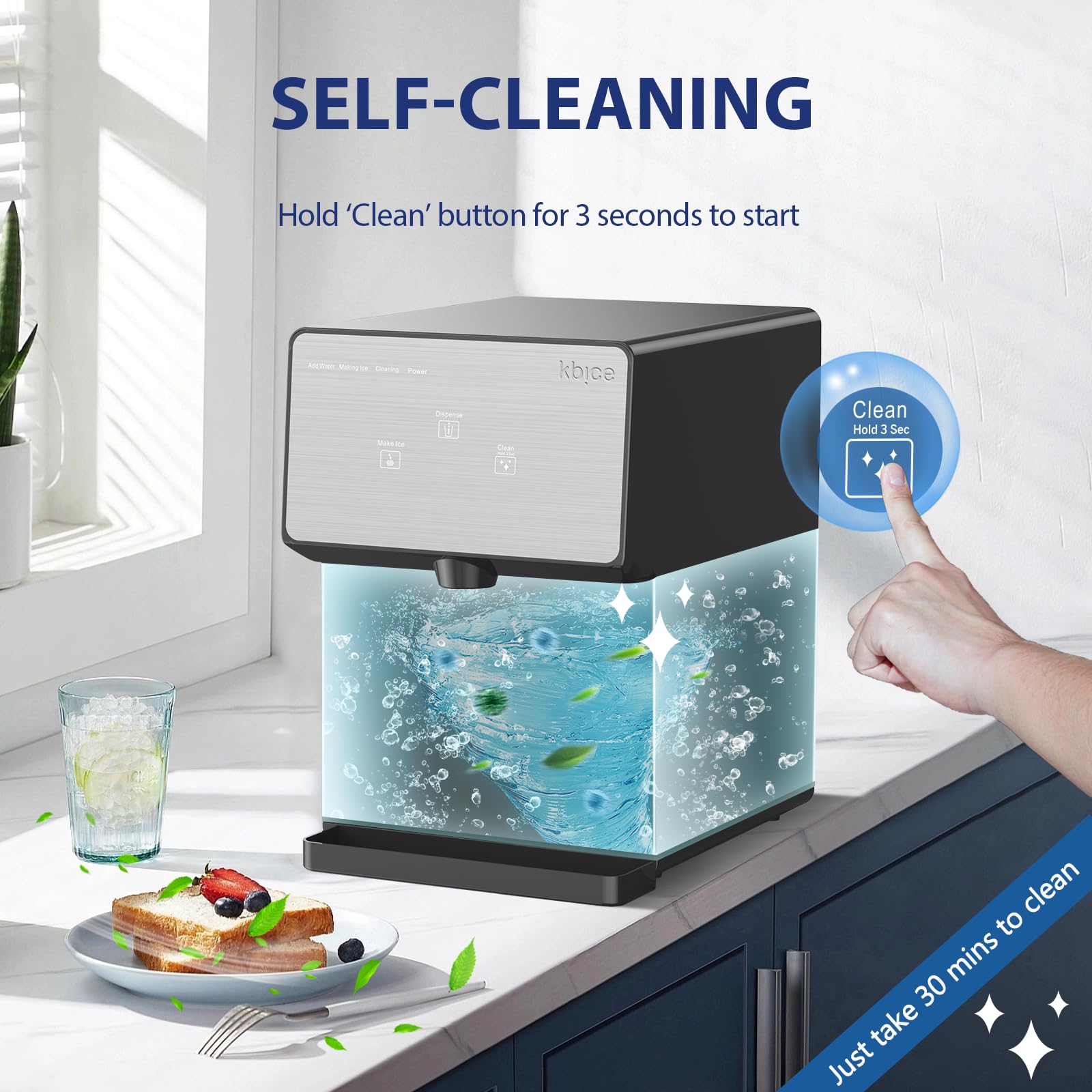 2.0 Countertop Nugget Ice Maker - 32lbs/24Hrs Soft Chewable Ice, LED Touch Panel & Self-Cleaning Function, Automatic Ice Dispenser - Perfect for Home Bars, Offices, and Outdoor Entertaining