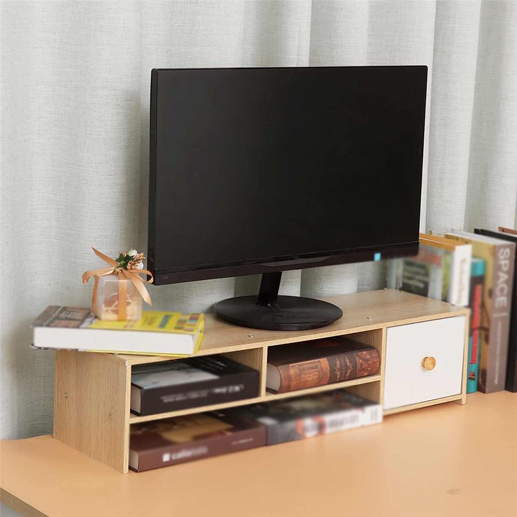 HXHLZY Adjustable Monitor Stand Riser with Drawer - Ergonomic Laptop & Computer Screen Shelf for Home Office, Beige - Perfect for Workspace Organization & Multi-Monitor Setups