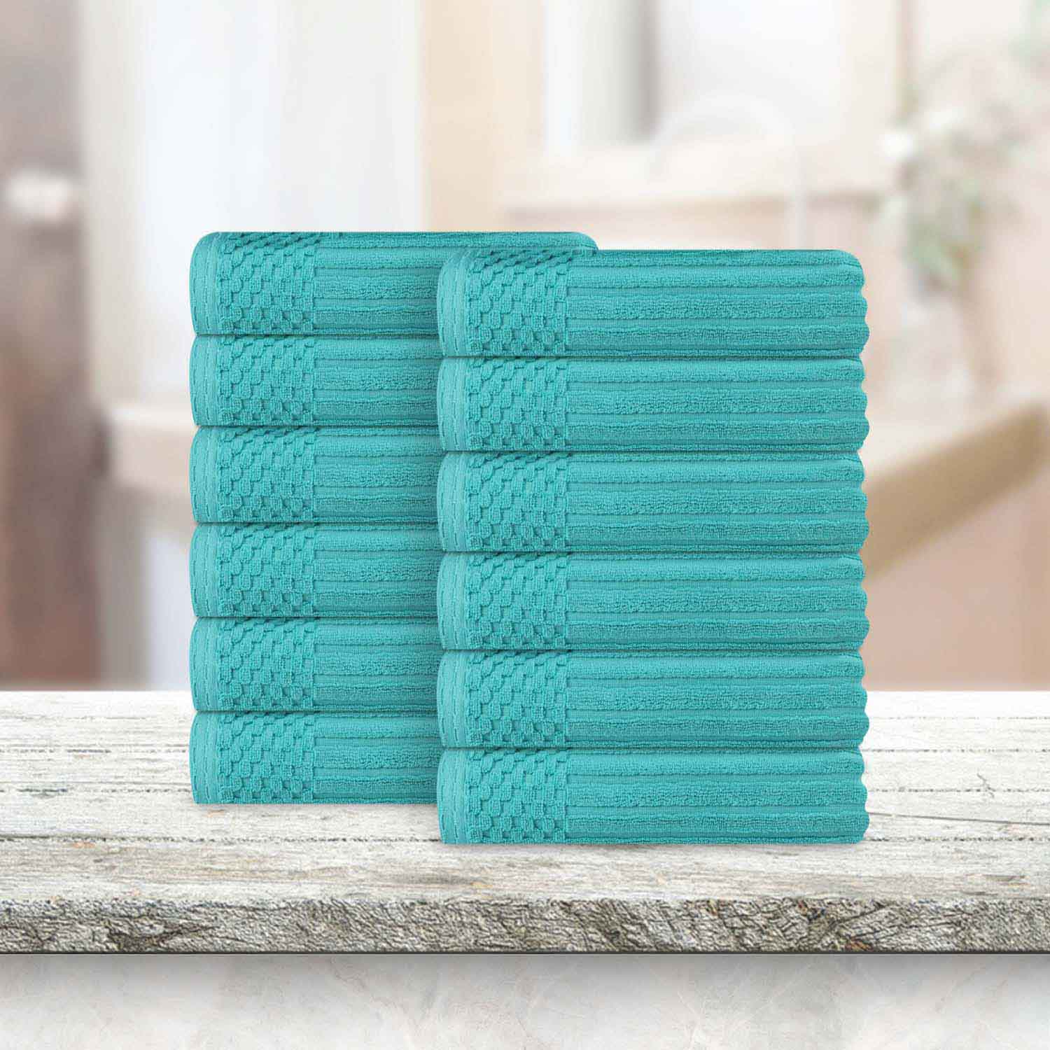 Ultra Soft Soho Ribbed Cotton Face Towels - Set of 12, Highly Absorbent & Gentle for Daily Skincare, Makeup Removal & Spa Use