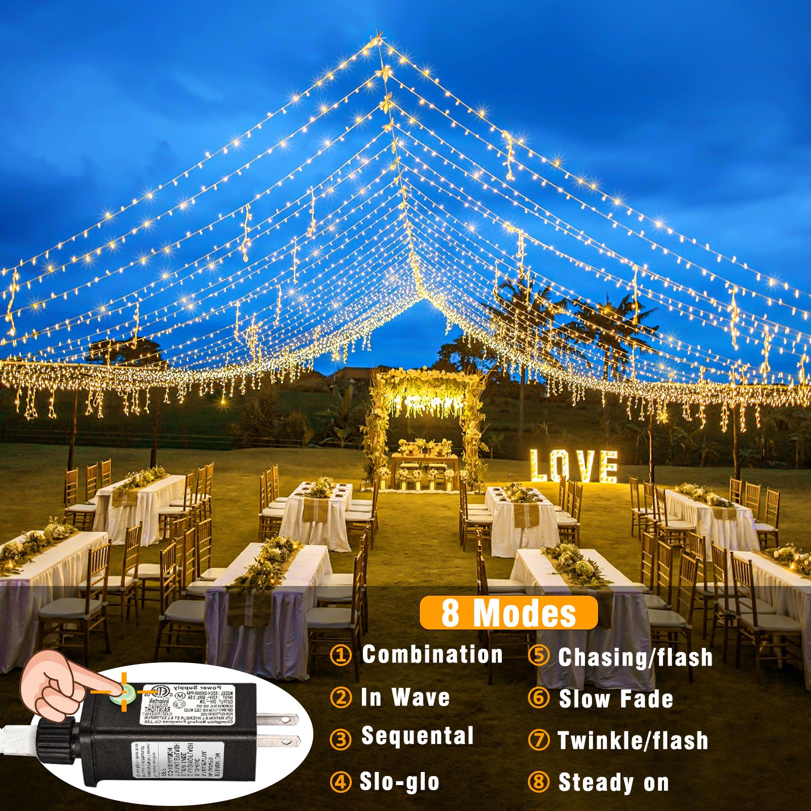 200 LED String Lights 66ft Indoor/Outdoor, 8 Modes Warm White Christmas Fairy Lights with Clear Wire - Waterproof Plug-in Twinkle Lights for Bedroom, Classroom, Tree, Holiday & Christmas Decorations (Perfect for Parties, Weddings, Gardens and Home Ambiance)