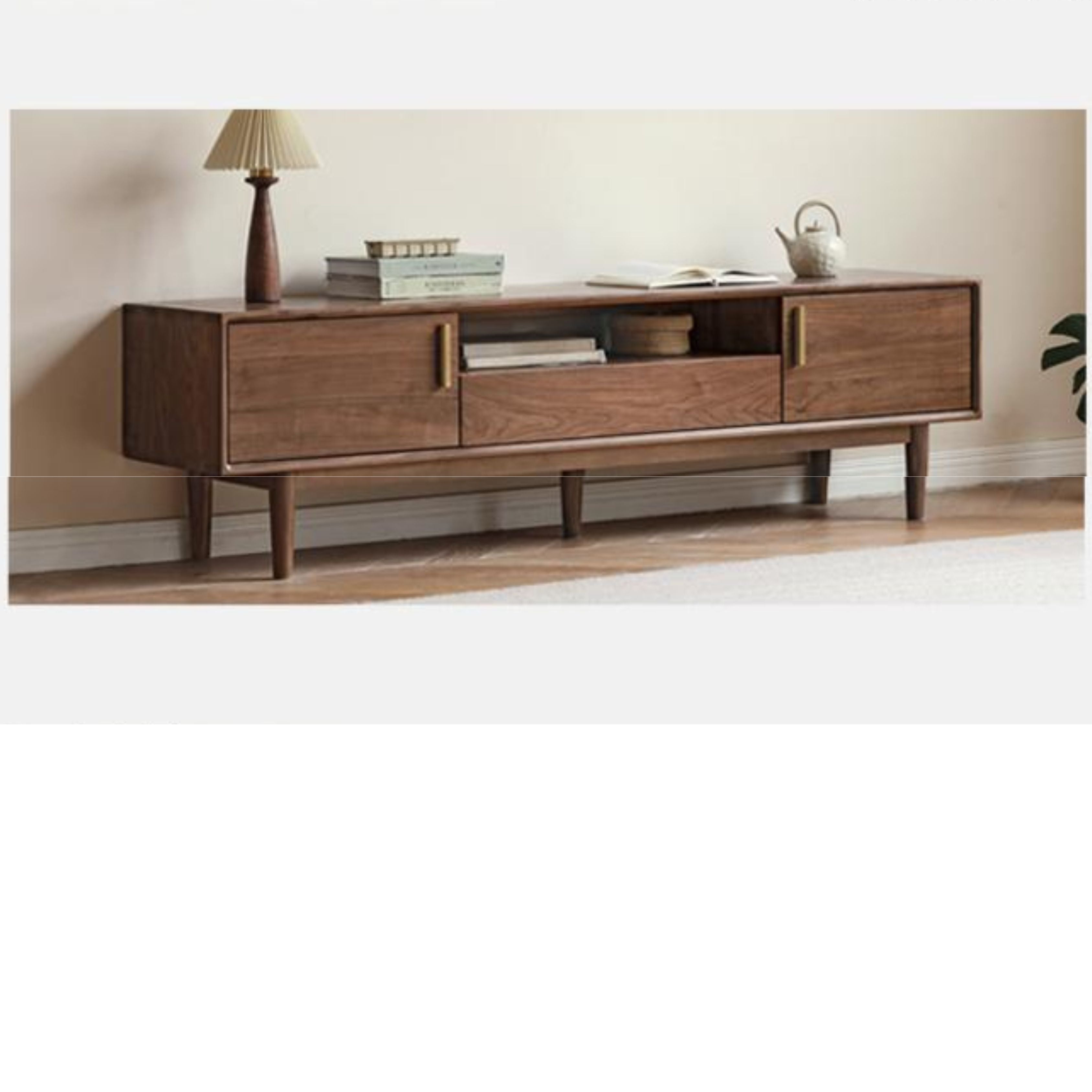 Premium Black Walnut Solid Wood TV Stand Cabinet with Storage - Modern Entertainment Center for Living Room, Home Theater & Media Organization