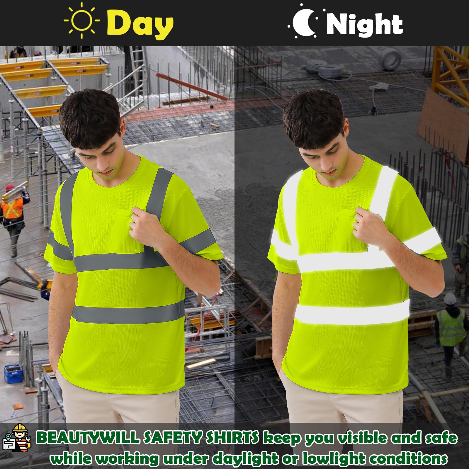 Men's Safety Work T-Shirts - Breathable Athletic Construction Shirts for Summer | Durable & Comfortable for Outdoor Jobs, Sports & Active Lifestyles