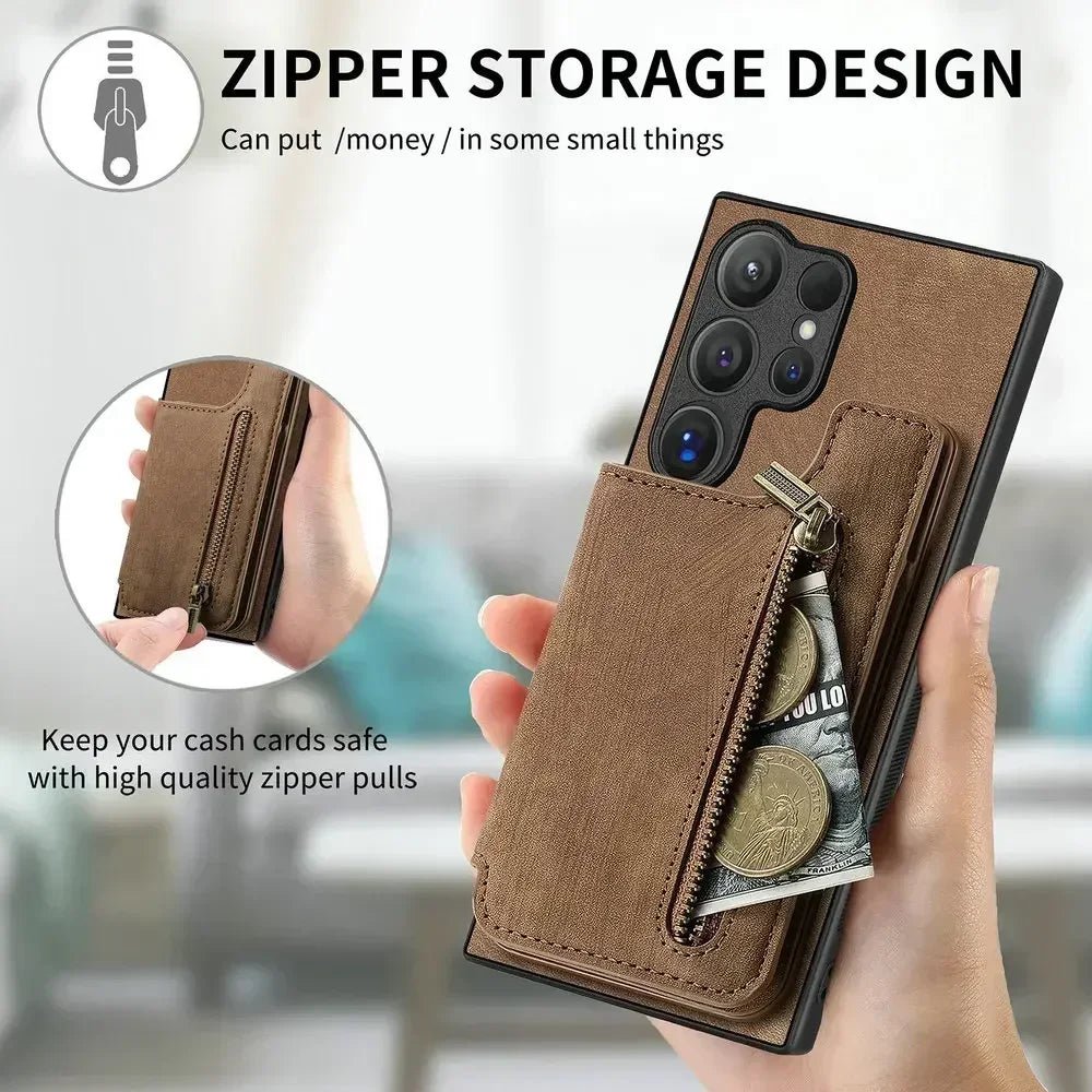 Samsung Galaxy S25 Ultra Leather Wallet Case with Zipper & Magnetic Closure - Slim Protective Cover for Everyday Use & Travel