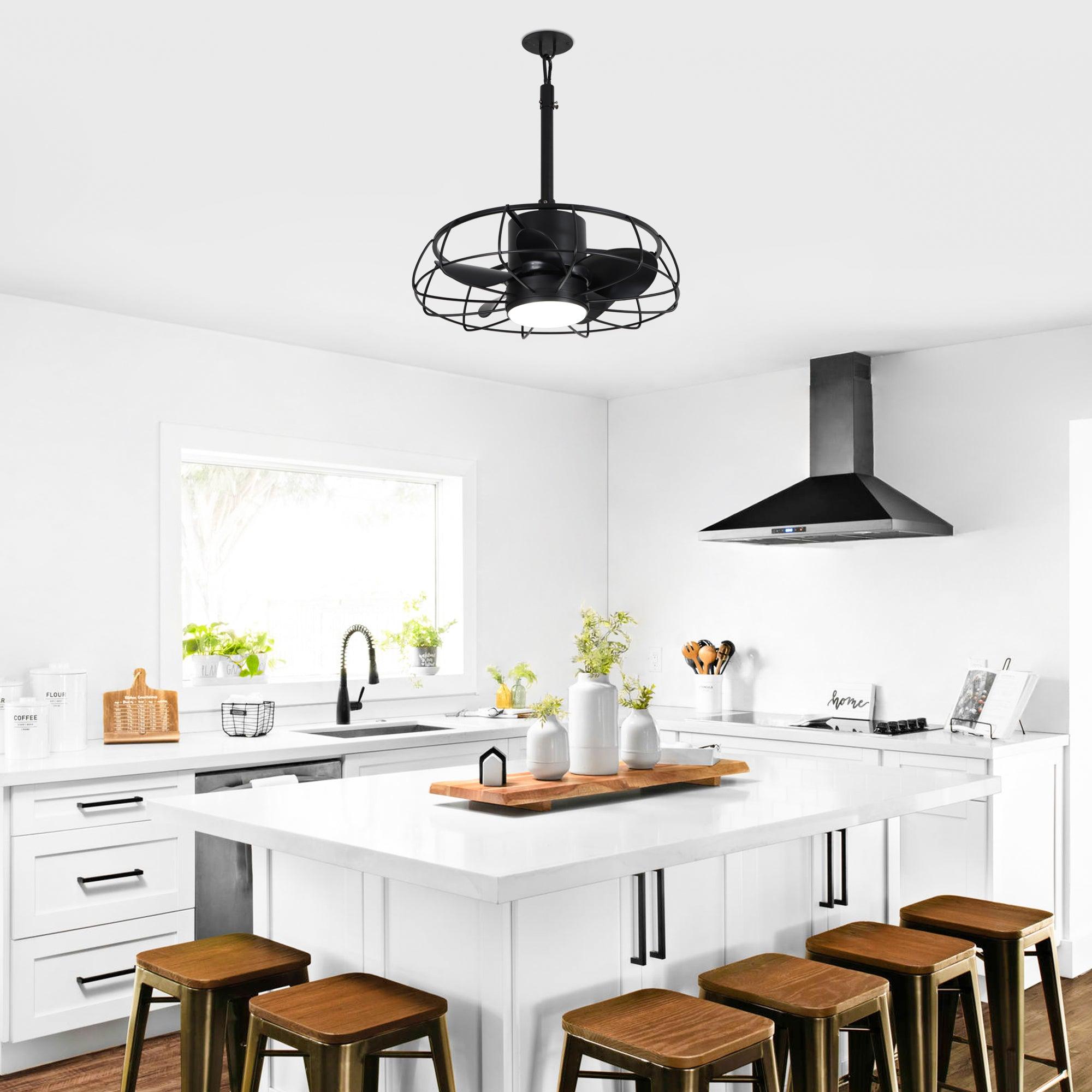 20 Inch Vistula Outdoor Ceiling Fan with Light - Black Industrial Style, DC Motor, Hanging Buckle Downrod - Perfect for Patio, Deck, and Covered Porch Cooling