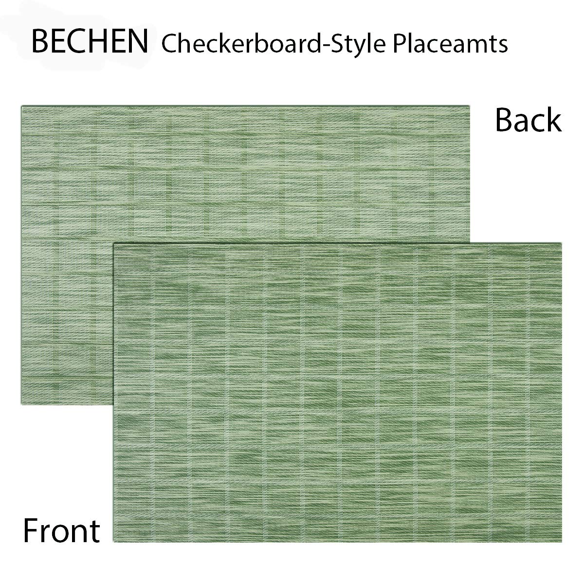 Set of 6 Heat-Resistant Vinyl Woven Placemats - Washable Kitchen & Dining Table Mats in Grass Green | Perfect for Everyday Meals, Dinner Parties & Home Decor