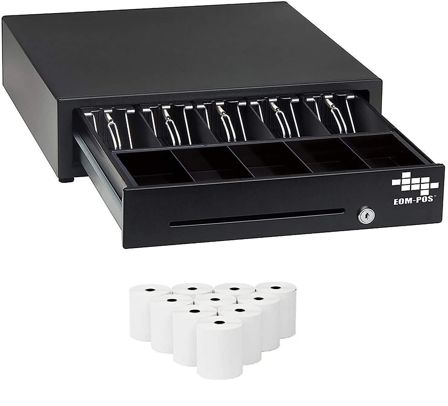 EOM-POS Cash Register Money Drawer - Compatible with Square POS System (Receipt Printer Required) | Includes 10 Rolls of Thermal Receipt Paper | Perfect for Retail Stores, Restaurants & Small Businesses