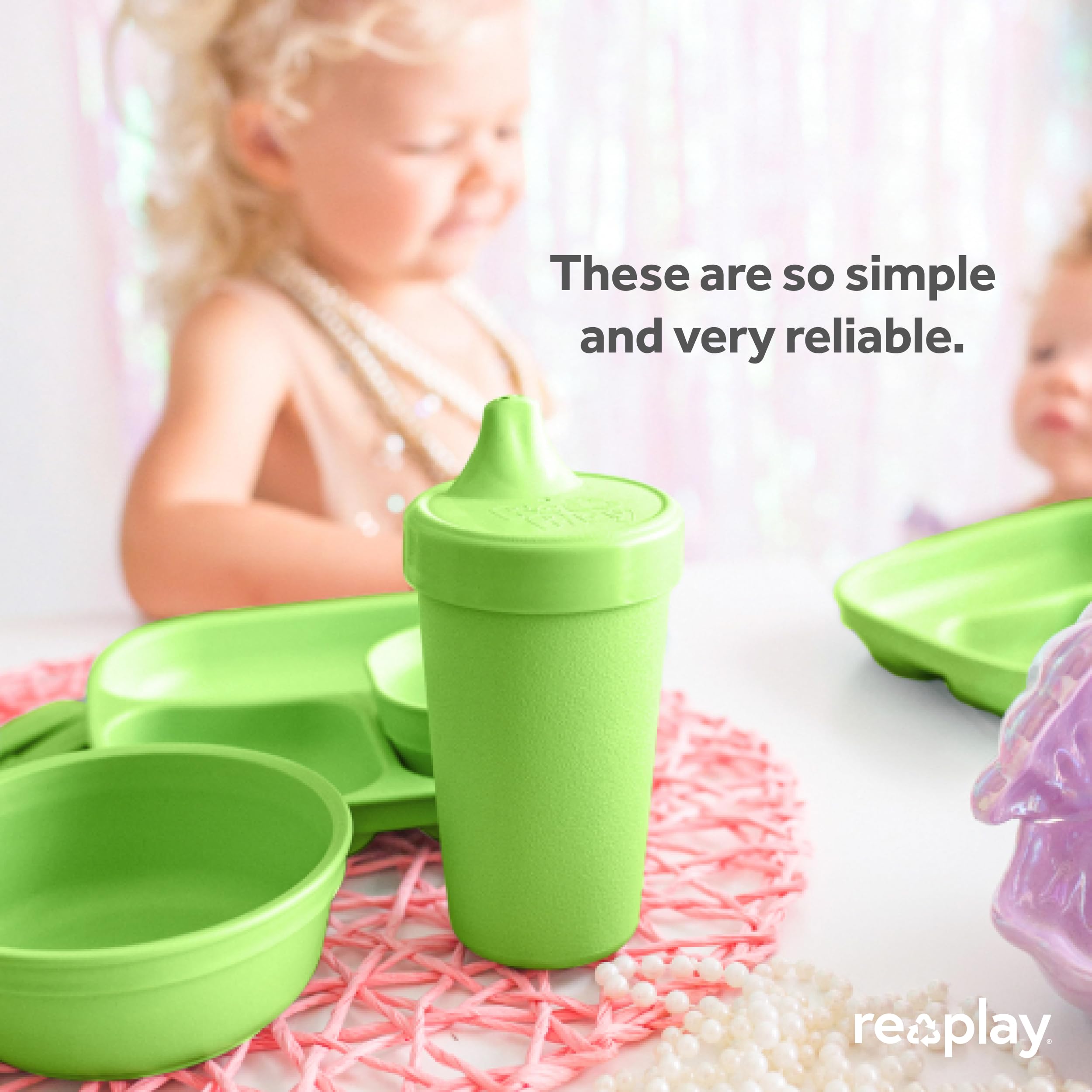 Re-Play USA Made Toddler Sippy Cups 2-Pack, 10oz Spill-Proof Kids Cups - BPA-Free, Dishwasher & Microwave Safe - Hard Spout Design for 1-3 Year Olds (3.13
