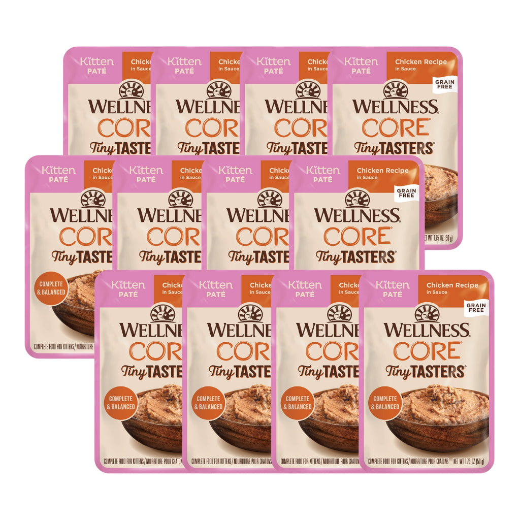 12-Pack Wellness CORE Tiny Tasters Wet Cat Food Variety Pack - Chicken, Turkey, Duck, Tuna & Shrimp, Beef - 1.75oz (50g) Each - Perfect for Kittens, Adult Cats & Picky Eaters at Home or Travel