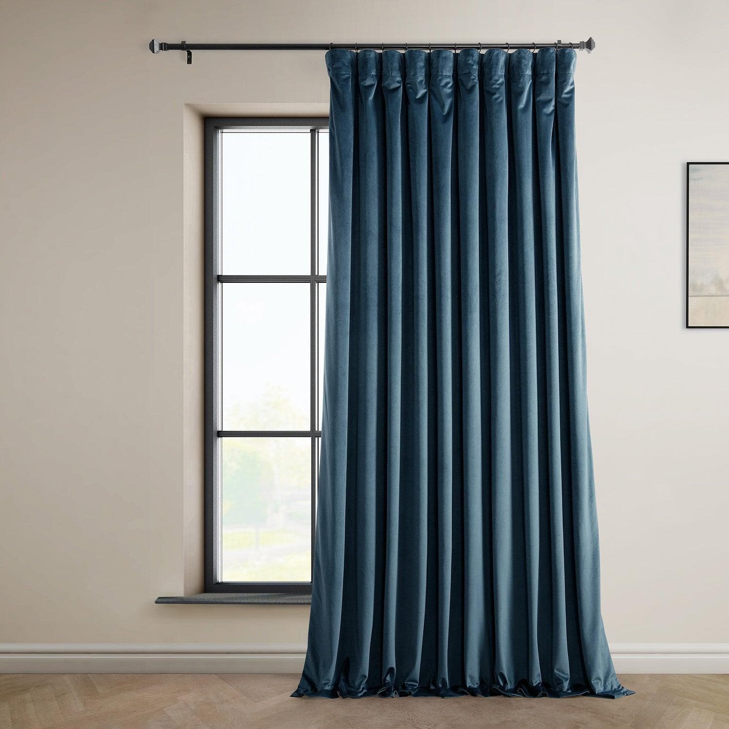 Avalon Blue Extra Wide Heritage Plush Velvet Blackout Curtains for Bedroom & Living Room - Noise Reducing & Thermal Insulated Window Drapes for Home Decor