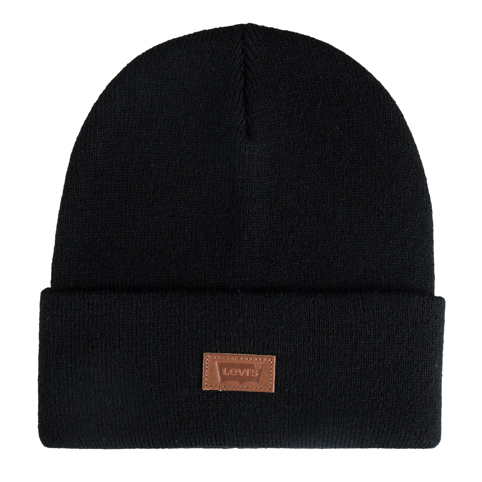 Levi's All Season Comfortable Leather Logo Patch Cuffed Hero Beanie - Warm Winter Hat for Men & Women, Outdoor Activities, Skiing, Snowboarding