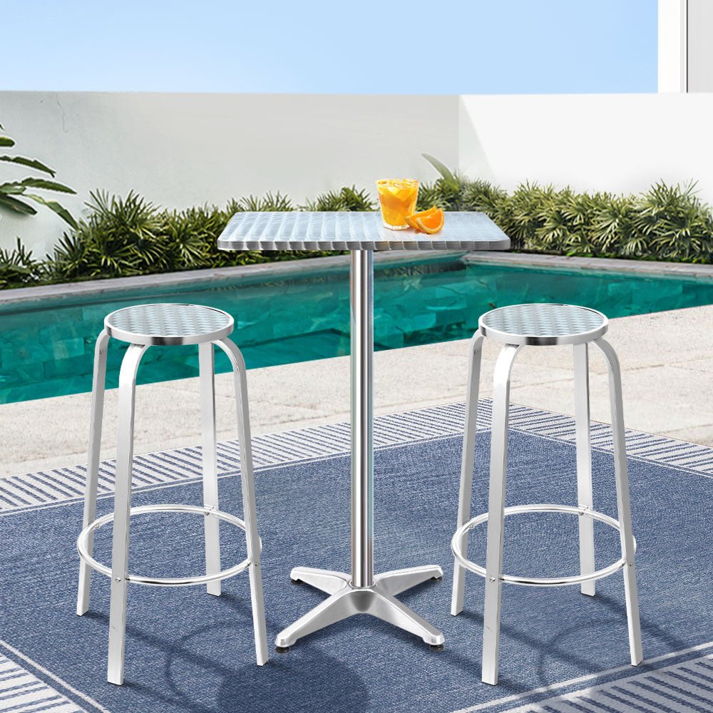 3-Piece Outdoor Bistro Set with Adjustable Square Table and Stools - Perfect for Patio, Garden, and Cafe Dining