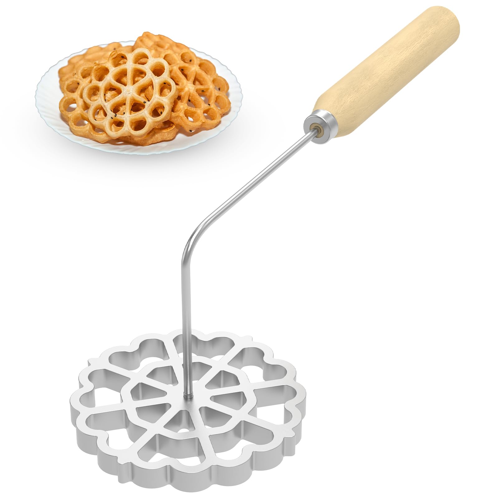 Bunuelos Mold with Handle - Detachable Funnel Cake & Rosette Maker Kit for Baking Cookies, Churros, and Donuts - 4.8 Inch Non-Stick Cooking Stamp Tool - Perfect for Home Kitchens, Parties, and Holiday Treats