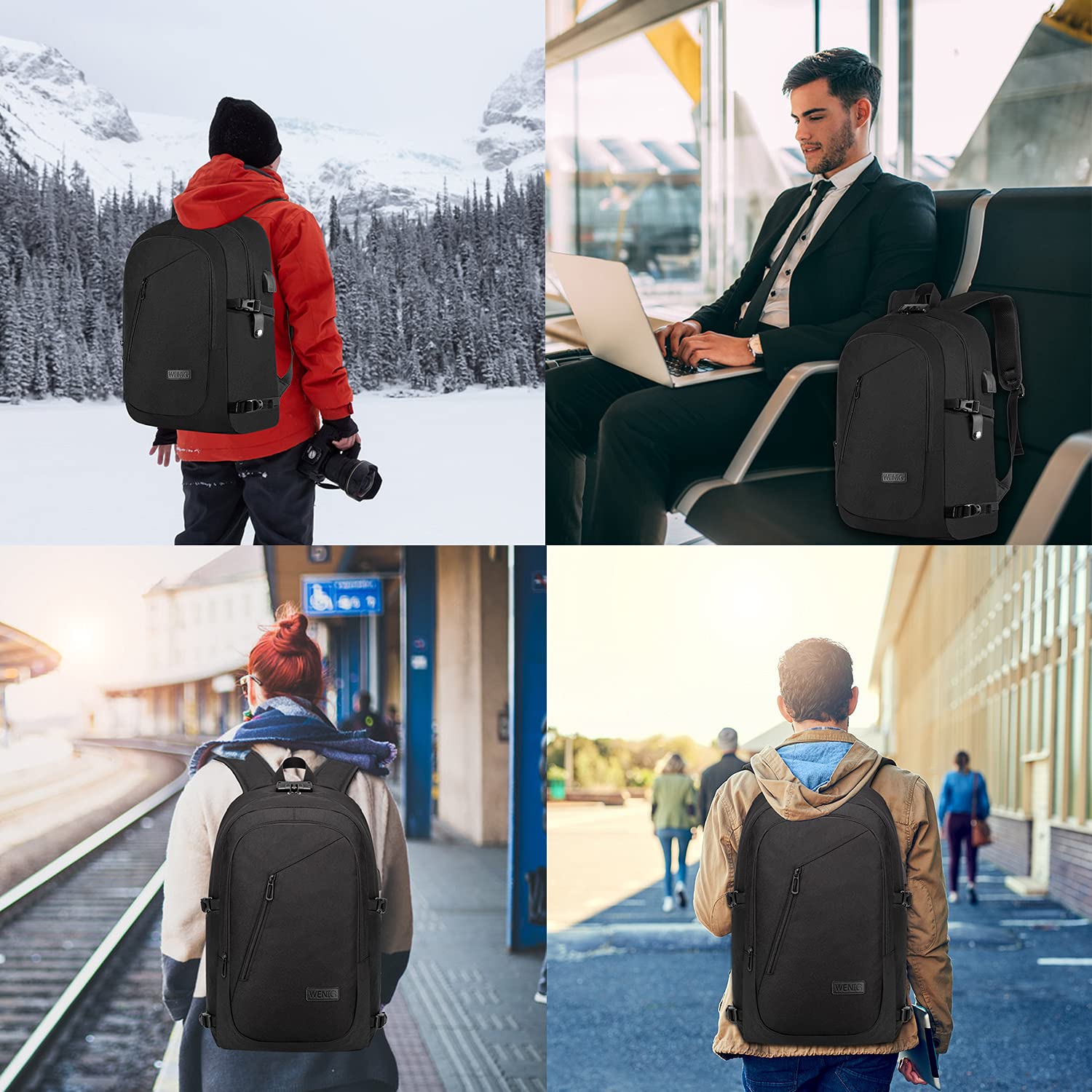 17.3 Inch Large Laptop Backpack with USB Charging Port - Anti-Theft Water Resistant Business Travel Backpack for Men & Women - Durable Heavy Duty Computer Bag with Big Capacity (Black) - Perfect for Work, College, Commuting & Airplane Travel