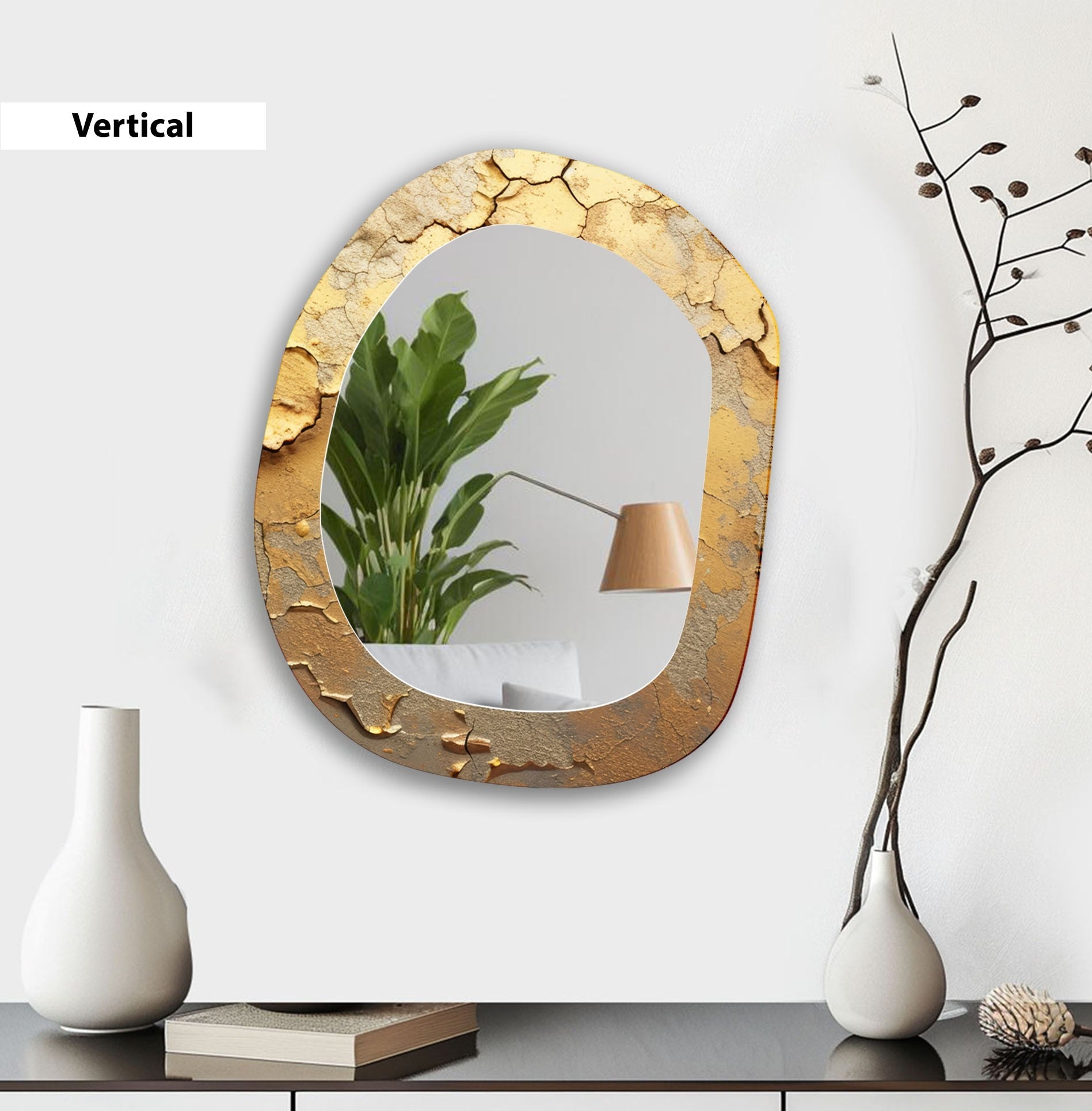 Asymmetrical Gold Marble Wall Mirror - Modern Decorative Mirror for Living Room, Bedroom & Entryway - Elegant Home Decor Accent Piece