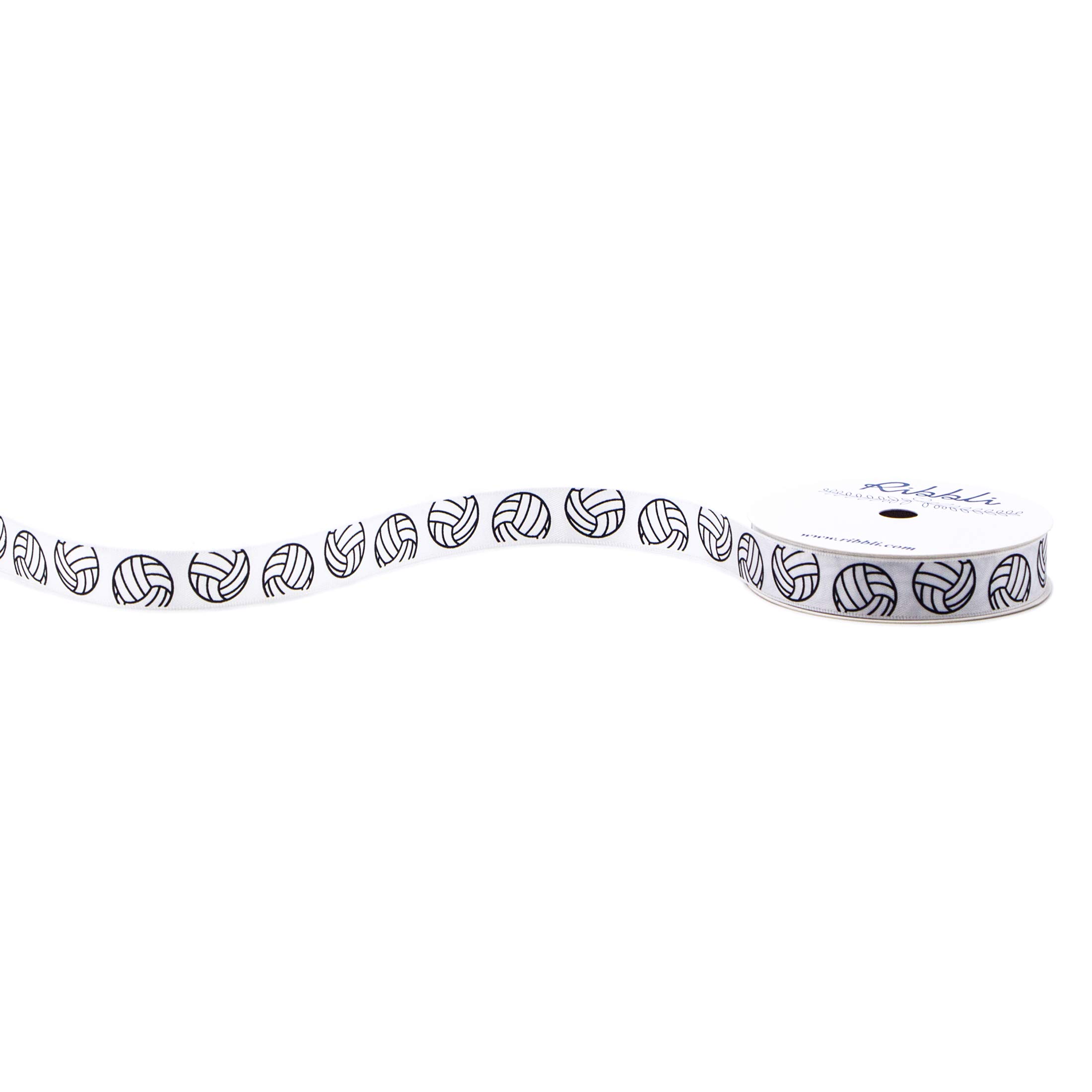Ribbli Satin Volleyball Ribbon 5/8x10yd for Hair Bows & Crafts - White/Black