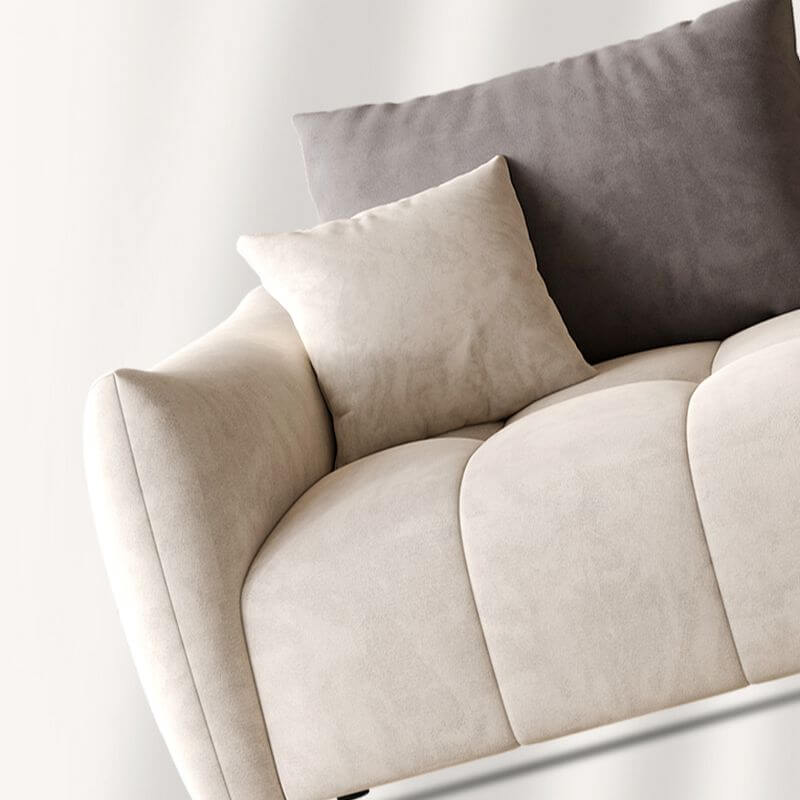 Minimalist Pine Off White Grey Peony Floor Sofa 3 Seater with Wide Pillow Back & Square Arm - Modern Living Room Furniture for Small Spaces, Lounge, Reading Nook & Cozy Home Decor