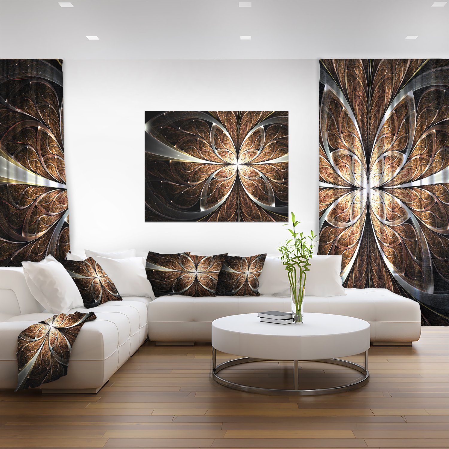 Fractal Flower Brown Black Digital Art Print - Modern Floral Canvas Wall Decor for Living Room, Bedroom & Office