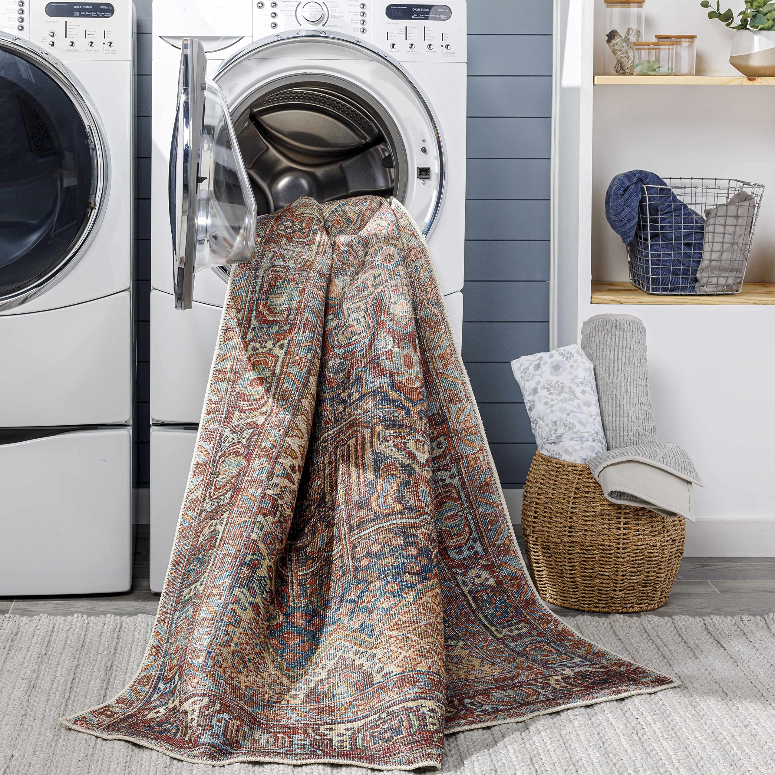 Hauteloom Mahaba Machine Washable Area Rug - Traditional Design in Orange, Blue, Beige - 8'10