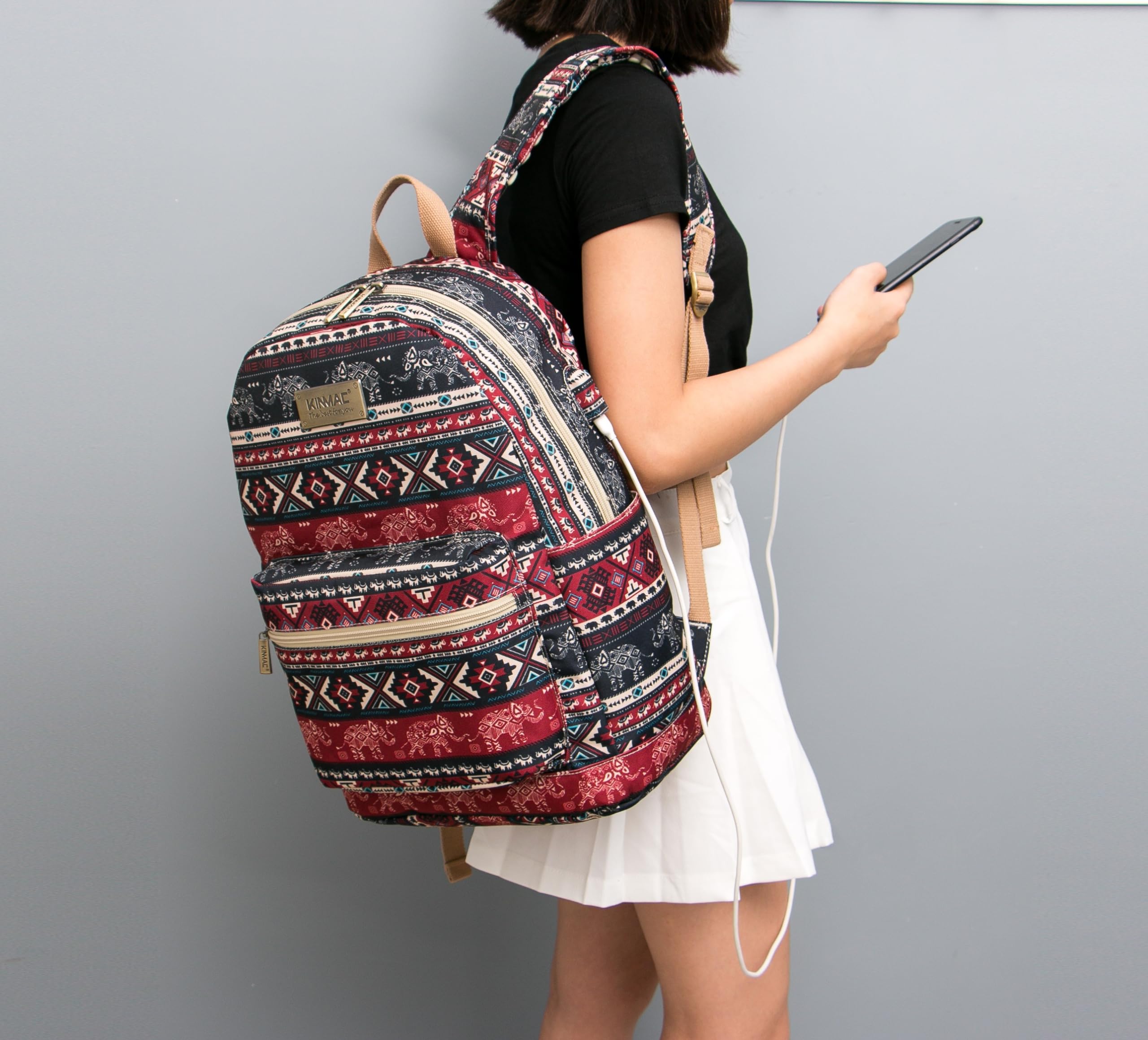Kinmac 15.6 Inch Laptop Backpack with Built-in Massage Cushion - Ergonomic Design for Work, Travel & School (Elephant Pattern) - Perfect for Commuters, Students & Business Professionals