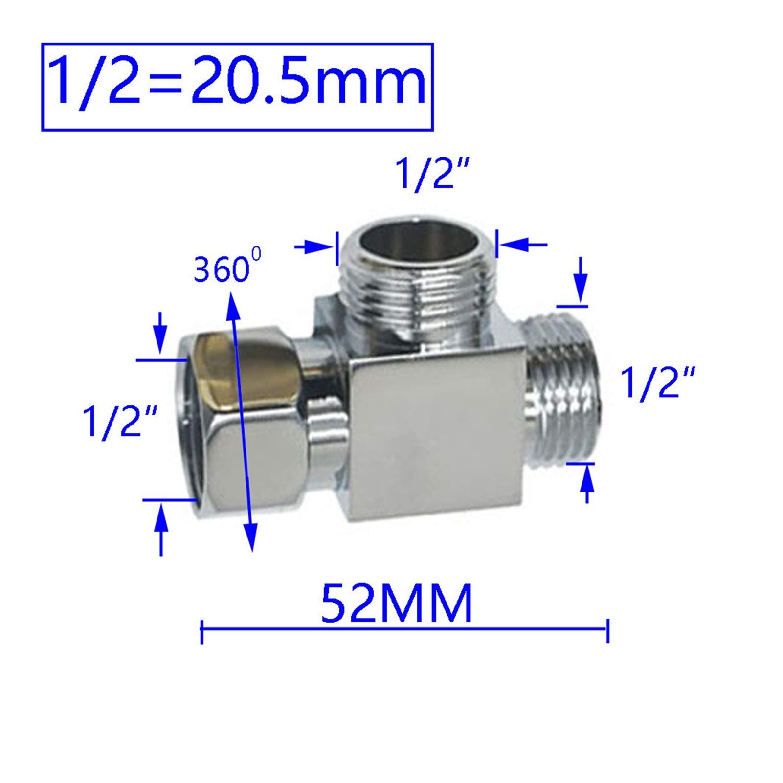 1/2 Inch Brass Garden Hose Tee Fitting - 3-Way Water Divider Adapter with 1/2