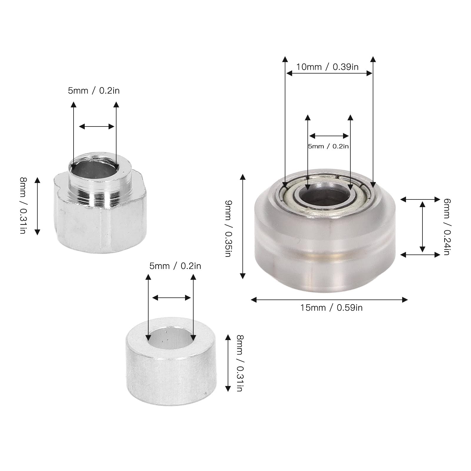 Hilitand 3D Printer POM Pulley Wheel Set with Rubber Bearing & Eccentric Spacer - Smooth Motion for Creality Ender 3, CR-10 - Upgrade Your 3D Printing Precision (Transparent Pulley)
