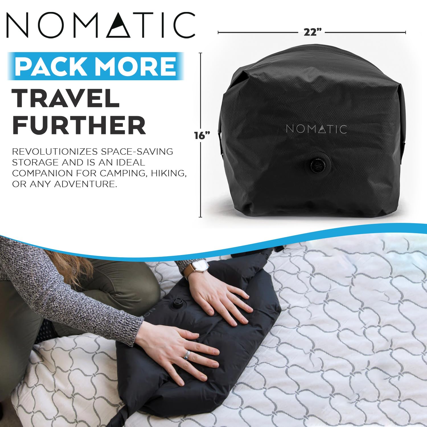 NOMATIC Vacuum Compression Packing Cubes - Travel Luggage Organizer Bags for Suitcases (Black) | Perfect for Business Trips, Vacations & Organized Packing