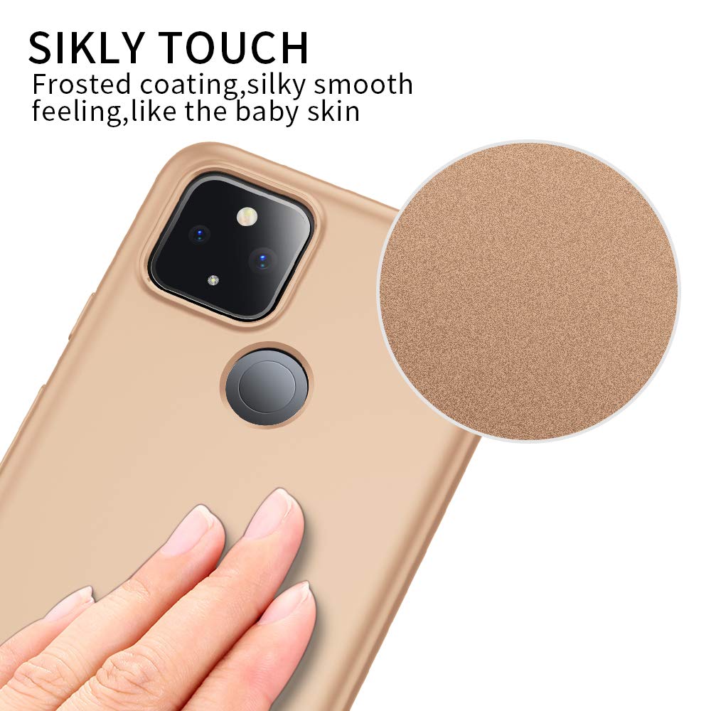 Google Pixel 5 5G Case Slim Fit Soft TPU Guardian Series Matte Finish Ultra-Thin Light Coating Grip Full Protective Cover - Gold, Perfect for Everyday Use and Travel