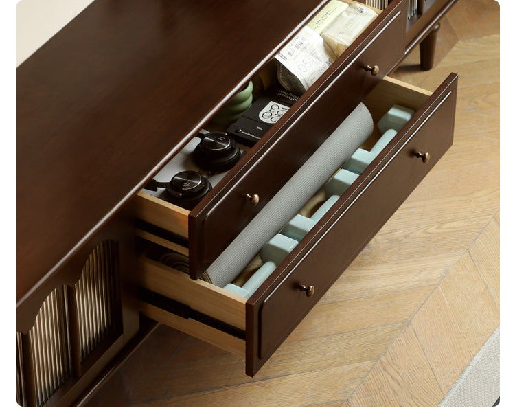 Stylish Poplar Solid Wood TV Stand - American Modern Design for Living Room & Home Theater Setup
