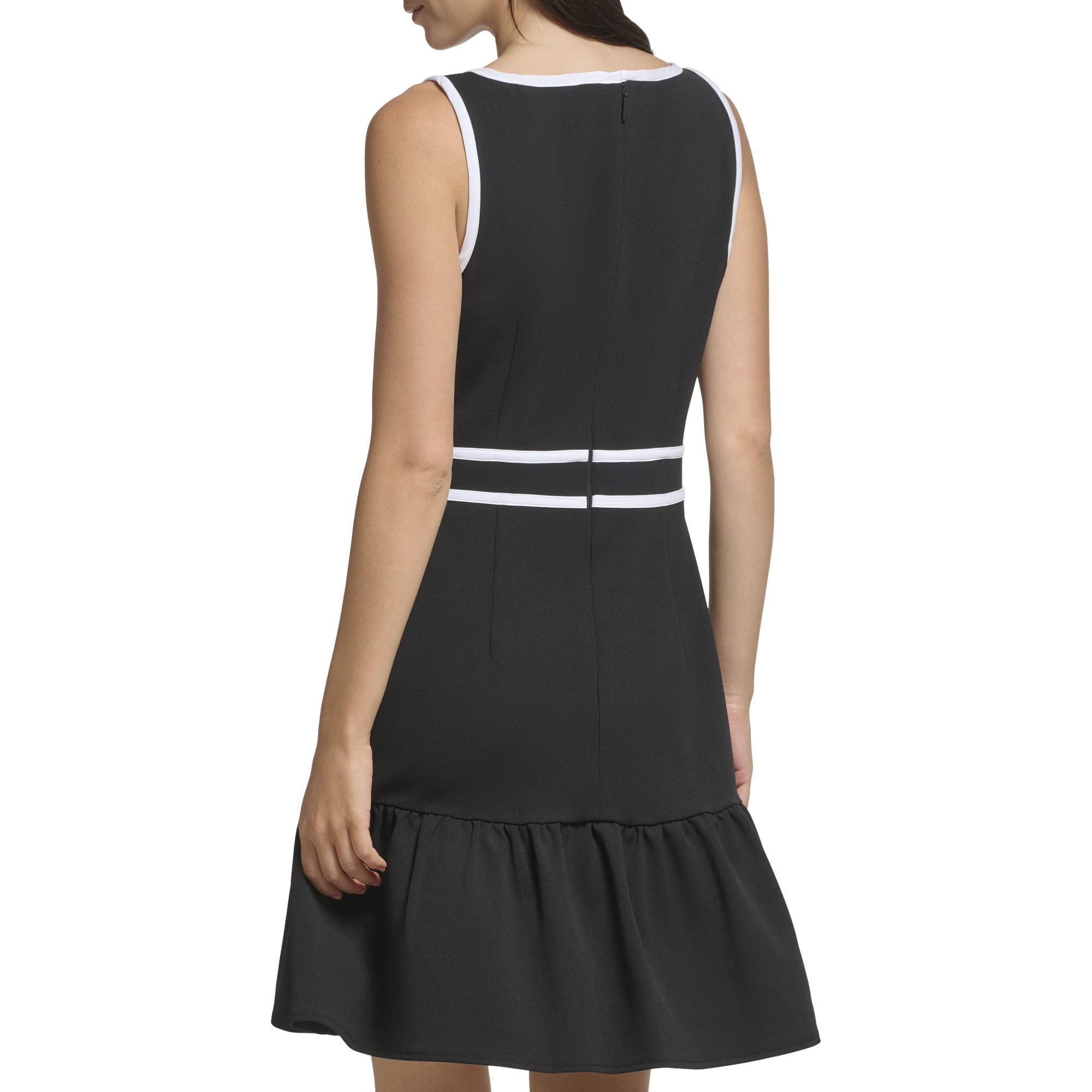 KARL LAGERFELD Women's Sleeveless Flounce Hem Dress with Contrast Piping - Casual Summer Dress for Beach, Party & Everyday Wear