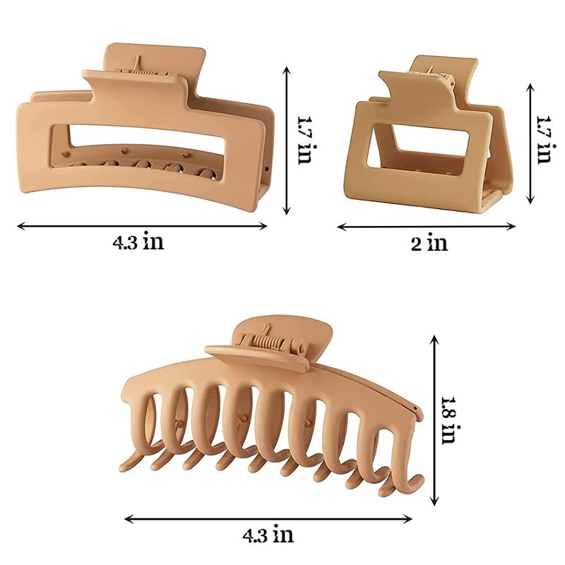 FAMEZA 12 Pack Large Hair Claw Clips for Women - 3 Styles Non-Slip Square & Curved Matte Hair Clips, Strong Hold Jaw Clips for Thick Hair - Perfect for Ponytails, Buns & Everyday Hairstyles