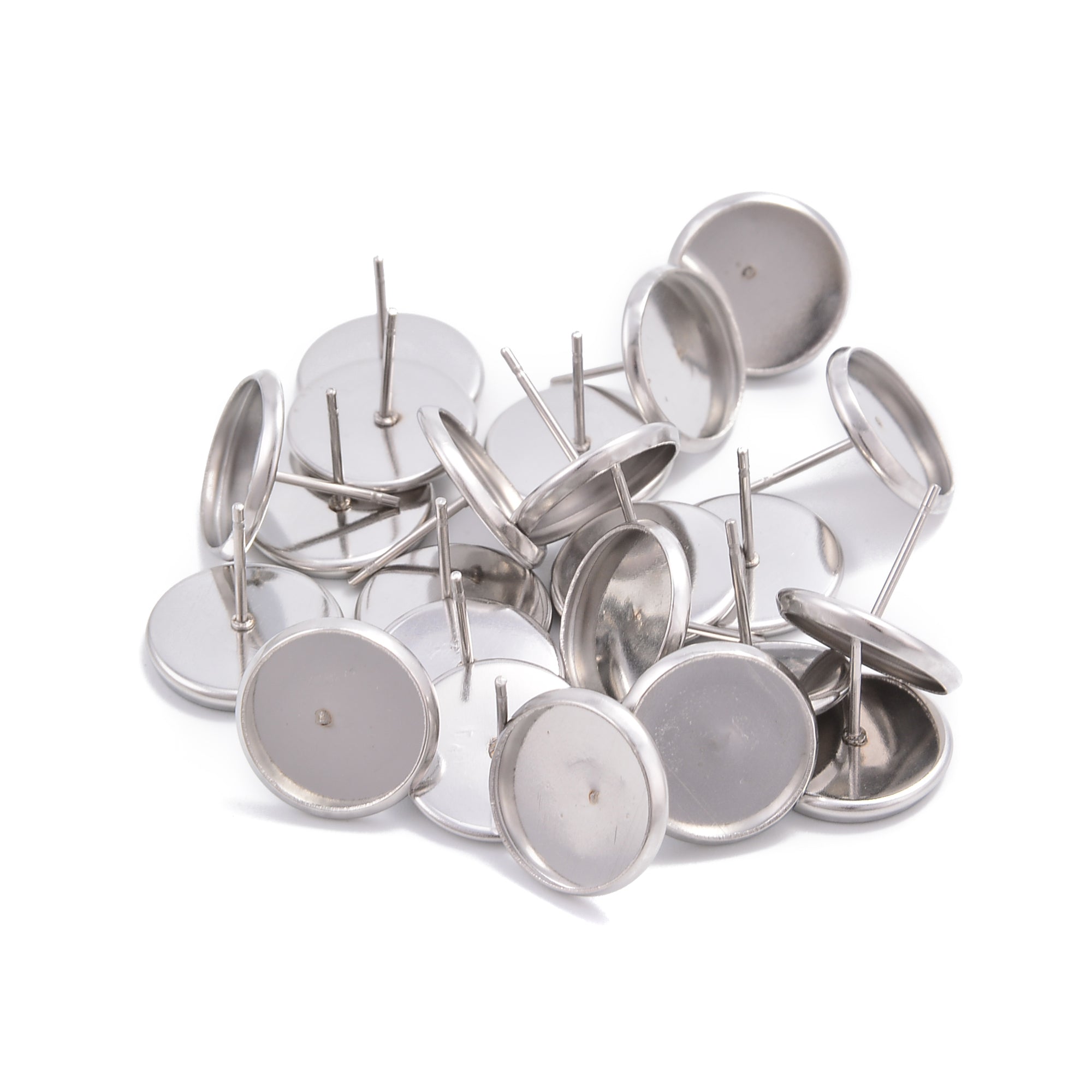 304 Stainless Steel Silver Earring Studs - 12mm Ear Posts - Hypoallergenic Piercing Jewelry (24 Pieces) - Perfect for Daily Wear, Gifts & Professional Piercing Studios