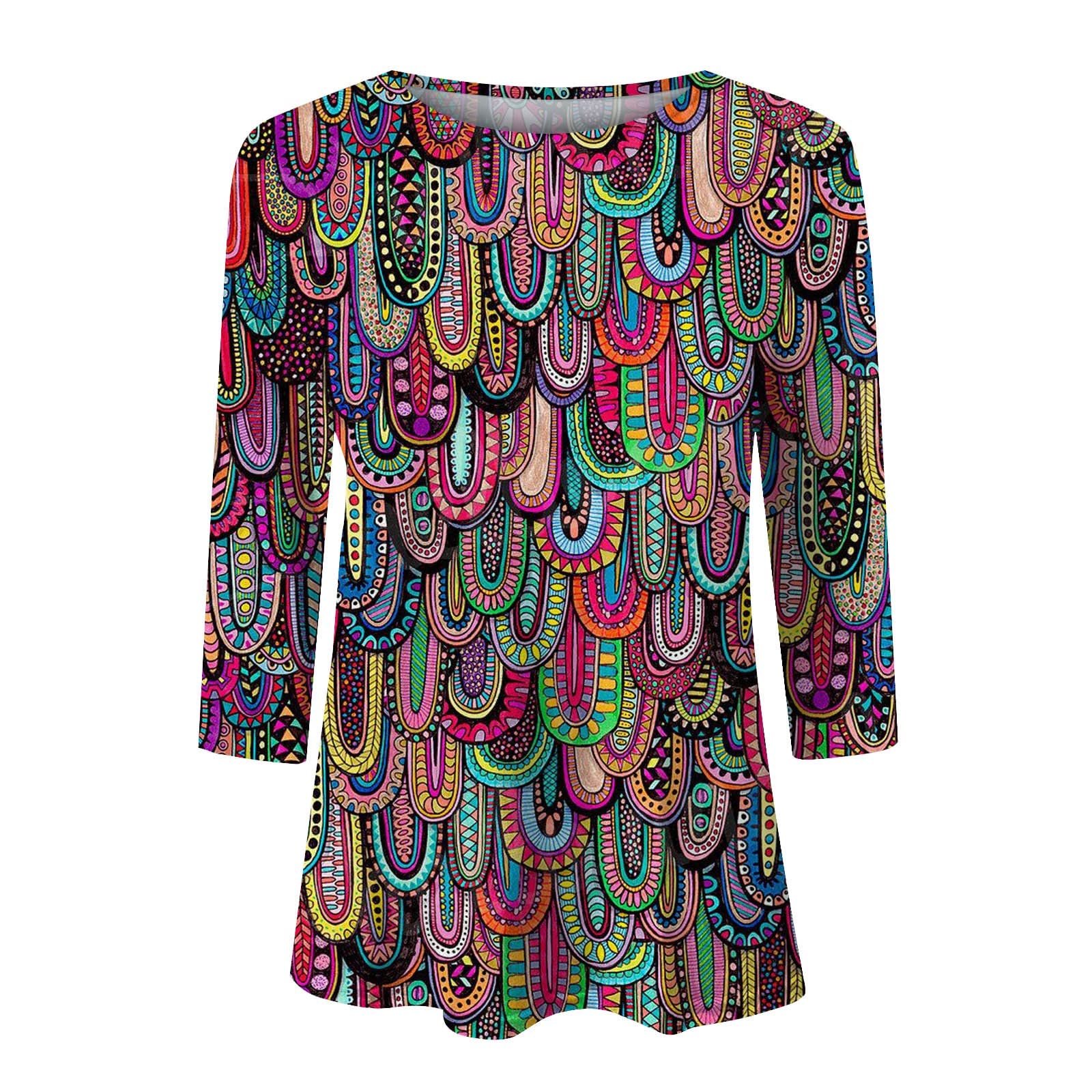 Stylish Women's Casual Summer T-Shirt - Loose Fit 3/4 Sleeve Tie Dye Print Top | Breathable & Comfortable for Everyday Wear, Beach Outings & Weekend Relaxation