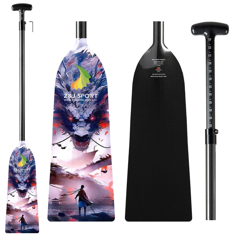 Z&J SPORT Adjustable Dragon Boat Paddle - IDBF Approved Carbon Fiber Rowing Paddle with Dragon Design & Adjustable T Handle for Competitive Racing and Team Training | Perfect for Dragon Boat Festivals, Water Sports, and Outdoor Adventures
