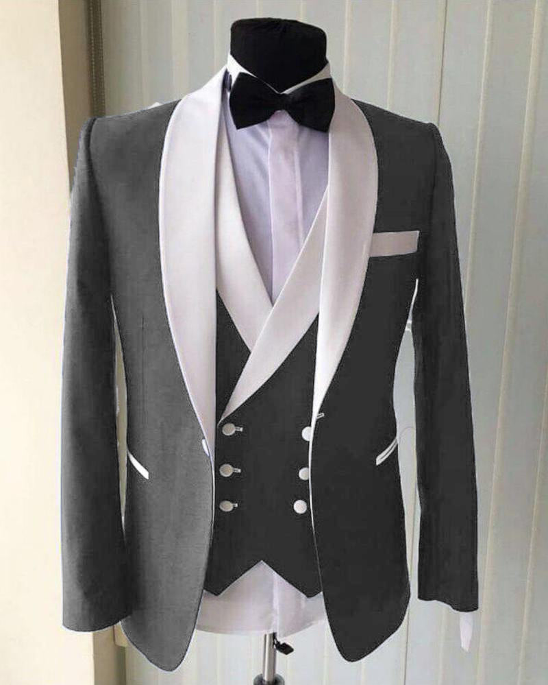 Blue & White Groomsmen Suit for Men - 3 Piece Wedding Tuxedo Set (Jacket, Pants & Vest) | Formal Attire for Weddings, Prom & Special Occasions