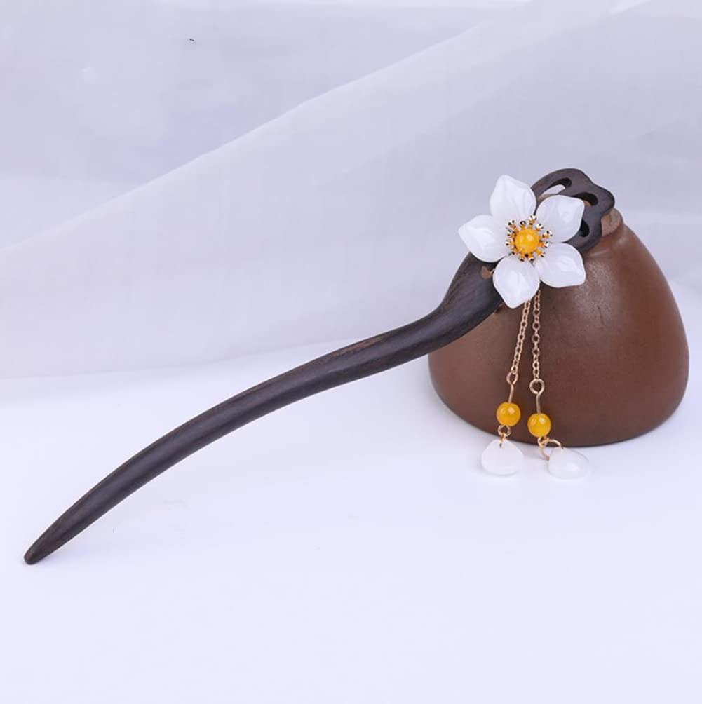 2 Pairs Handmade Wooden Hair Sticks with Floral Decor & Tassels - Chinese Japanese Style Hair Chopsticks for Women & Girls - Perfect for Hanfu, Chignons, Long & Curly Hair Styling - Wedding, Cosplay & Traditional Occasions