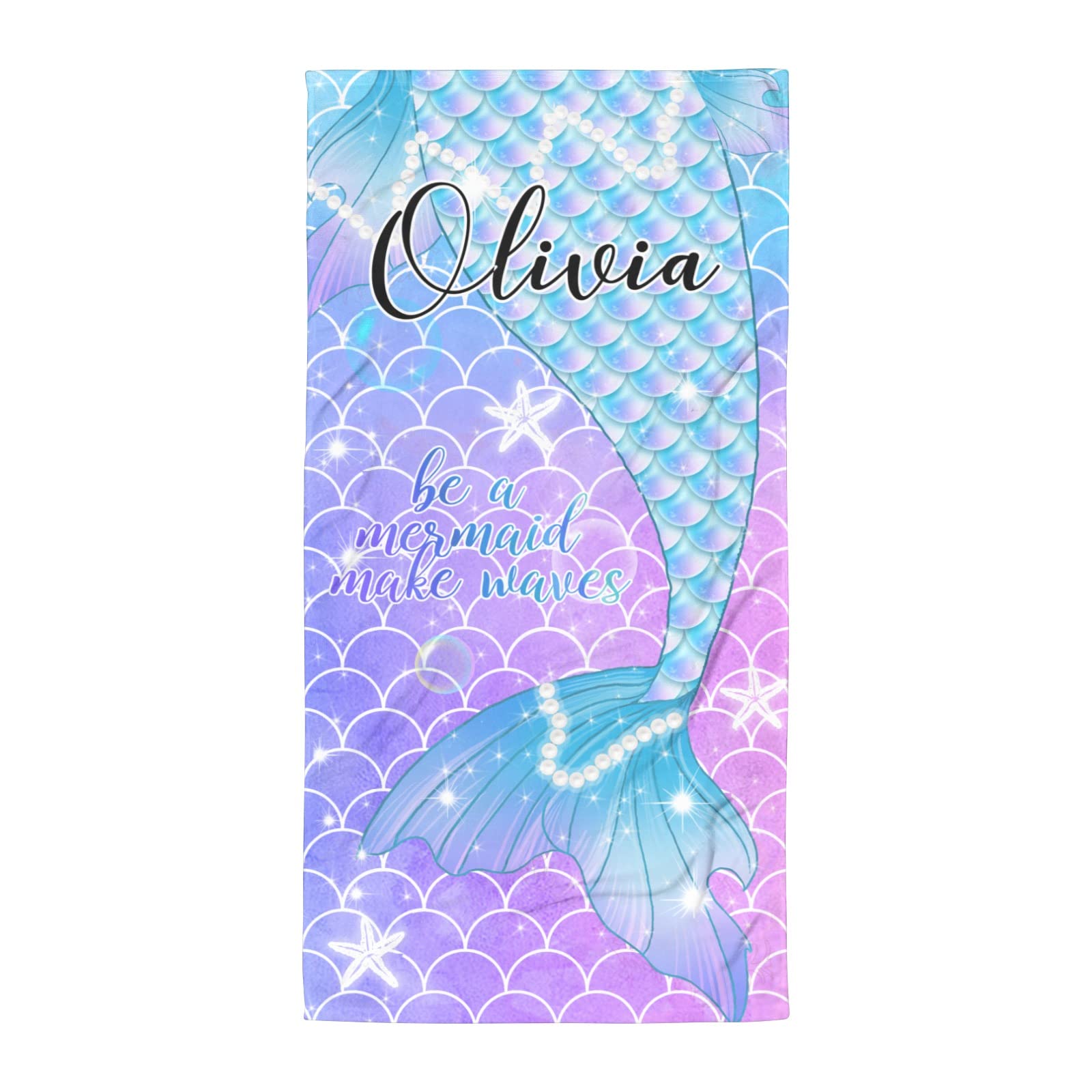 Custom Personalized Mermaid Beach Towel for Kids & Girls - Embroidered Name Mermaid Tail Towel (Black) | Perfect for Pool, Beach, Vacation & Summer Gifts