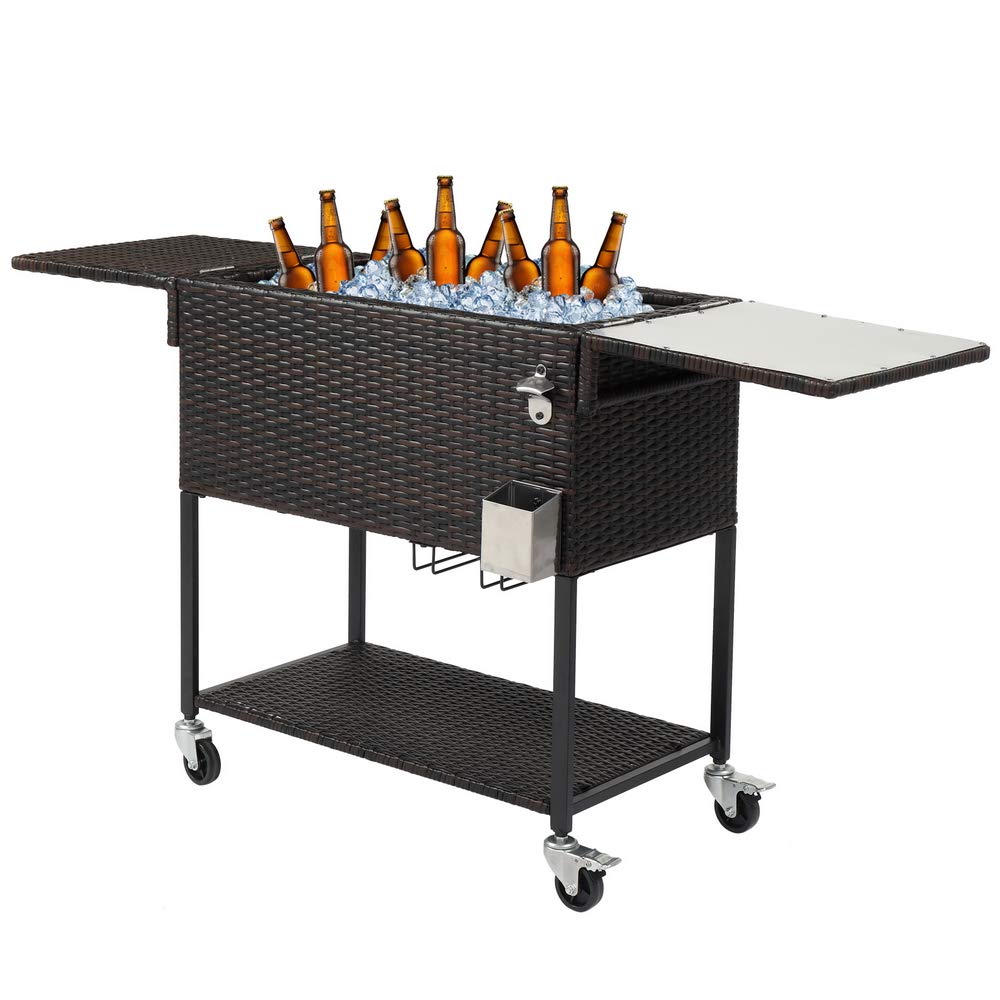 Alivinghome 80 Quart Rolling Outdoor Patio Cooler Bar Cart with Wheels - 51.97