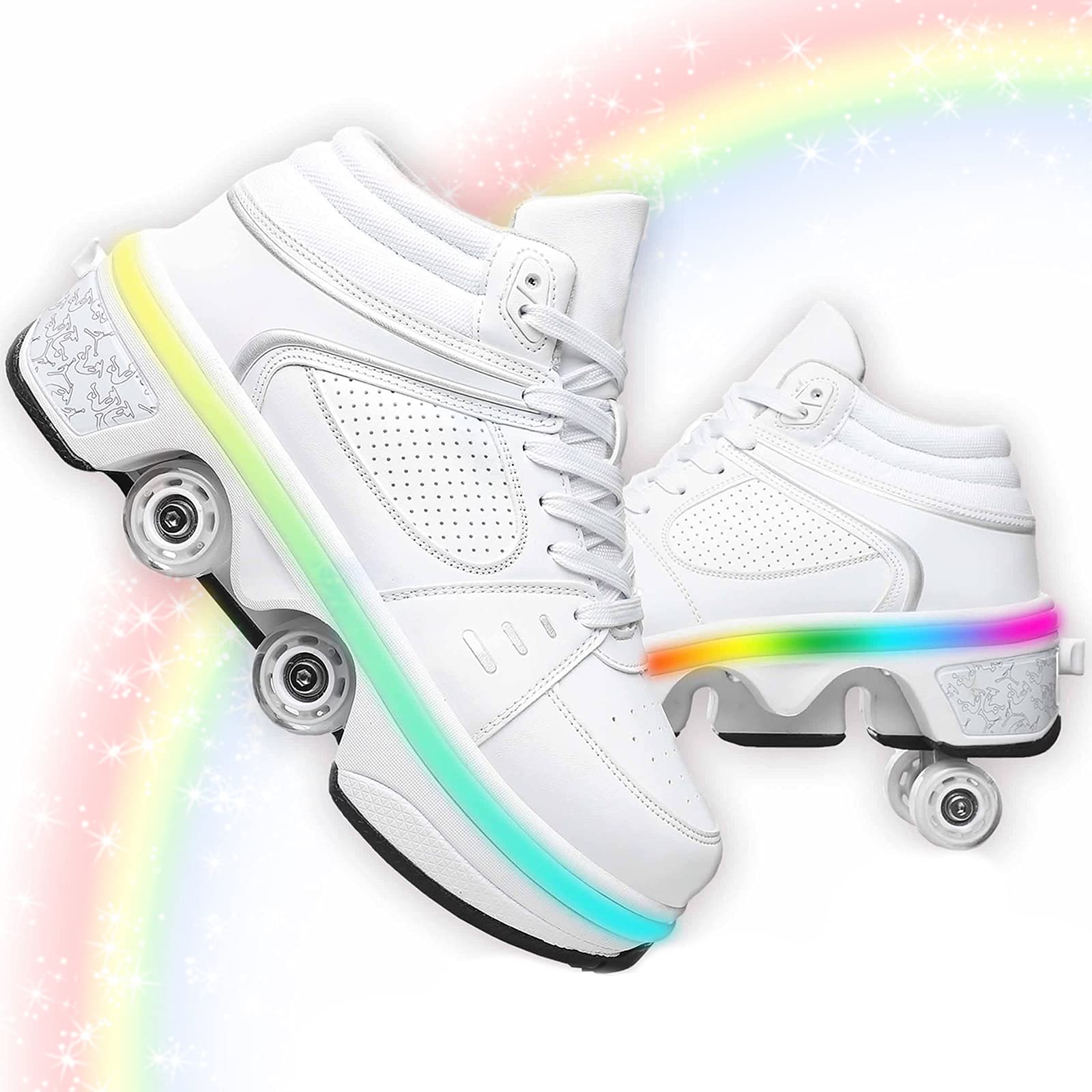 Unisex Roller Skate Shoes - Convertible Walking Sneakers for Men & Women | Outdoor Sports, Parkour & Casual Wear | Comfortable Deformation Roller Skates for Recreation & Fitness