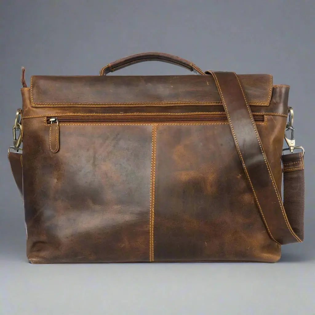 Premium Genuine Leather Laptop Bag for Men & Women - 15.6 Inch Business Briefcase with USB Charging Port - Perfect for Office, Travel & Commuting