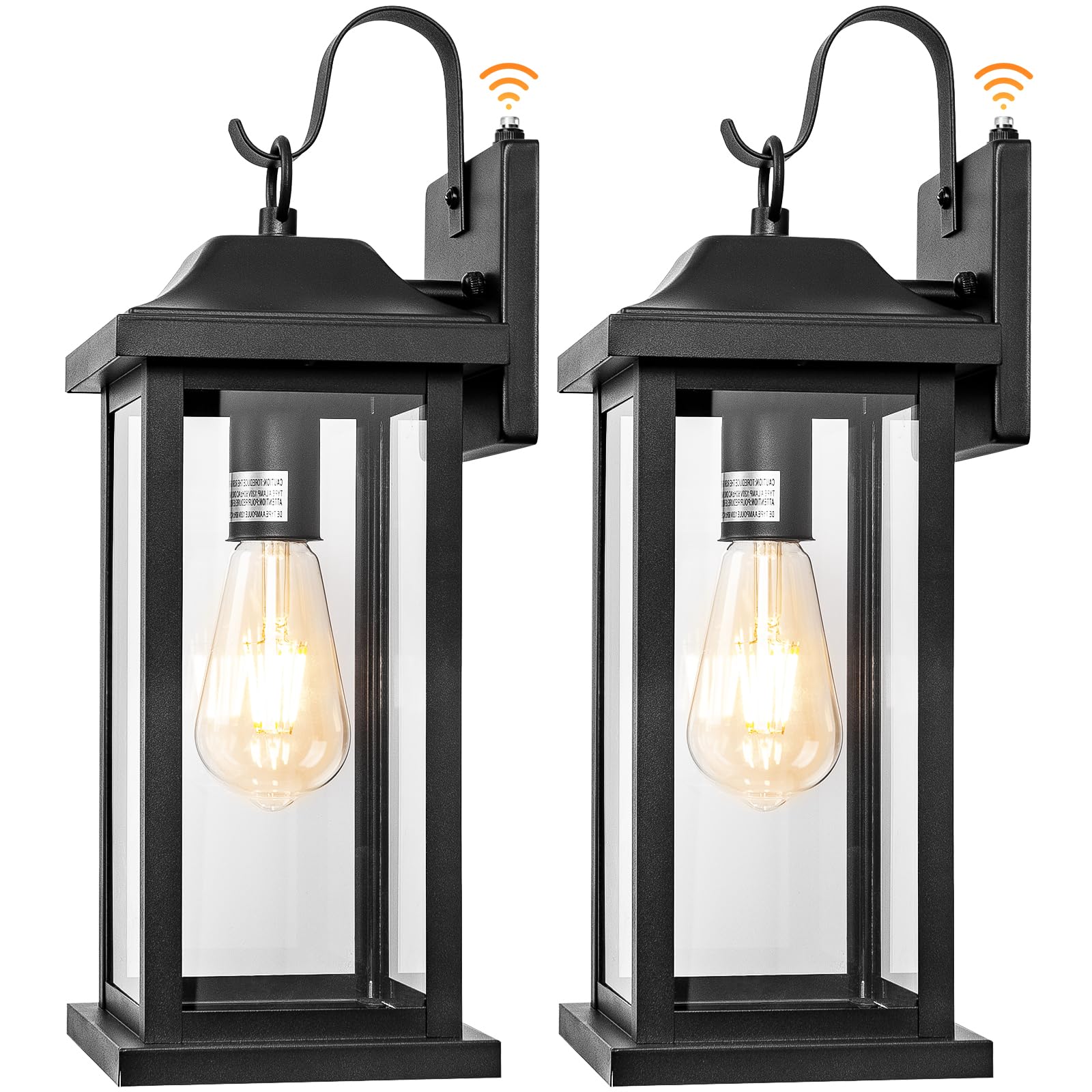 2-Pack 17 Inch Dusk to Dawn Outdoor Wall Lights, Waterproof IP65 Exterior Porch Lights with Tempered Clear Glass, Matte Black Anti-Rust Wall Sconces - Perfect for Patio, Garden, Garage & Entryway Lighting
