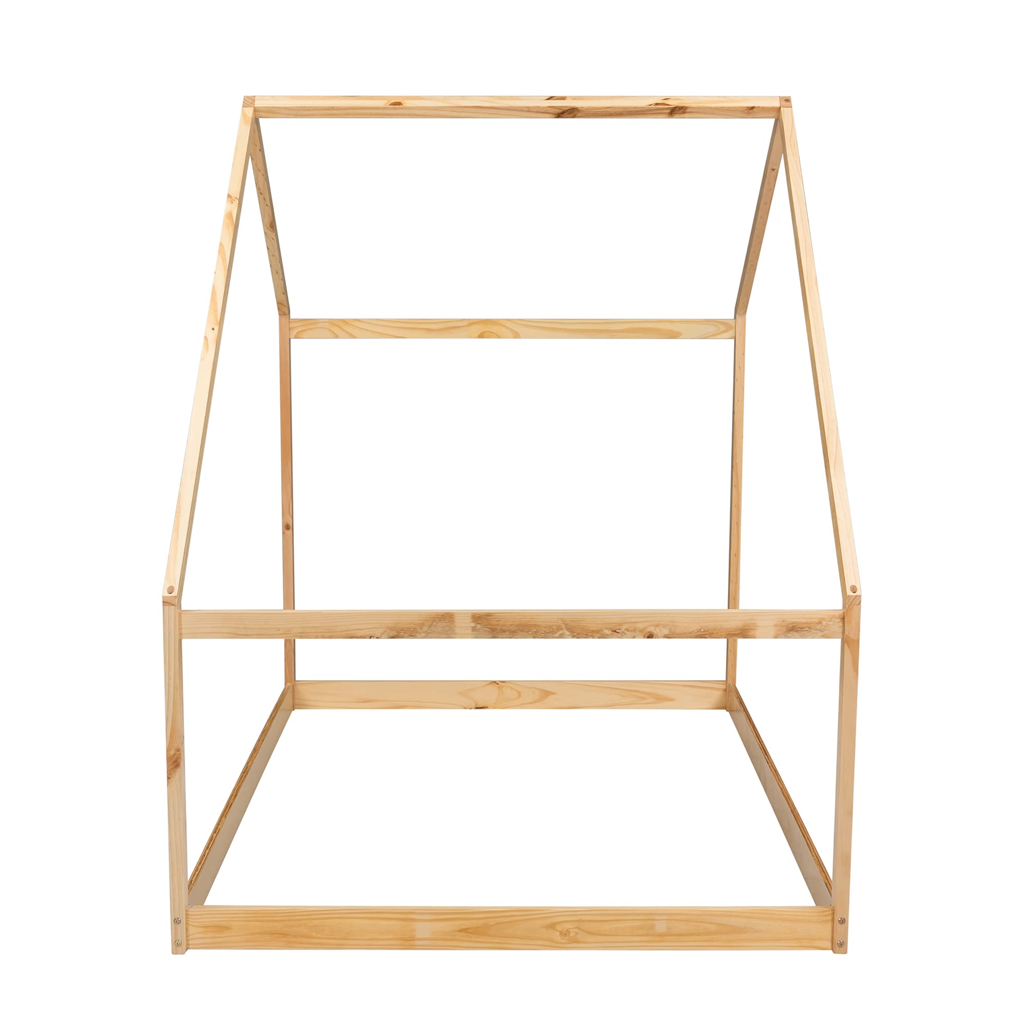 MERITLINE Full Size Wooden House Bed with Roof for Kids - Sturdy Platform Daybed Frame for Toddler, Kids & Teens - Easy to Assemble in Natural Finish - Perfect for Bedrooms, Playrooms & Cozy Reading Nooks