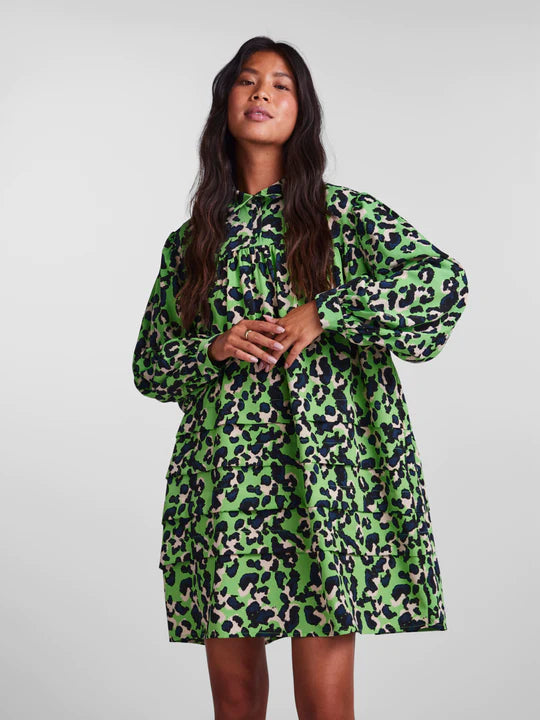 Meline Smock Dress for Women - Flowy Boho Style in Grass Green & Leo Print - Perfect for Summer Outfits, Beach Vacations & Casual Wear